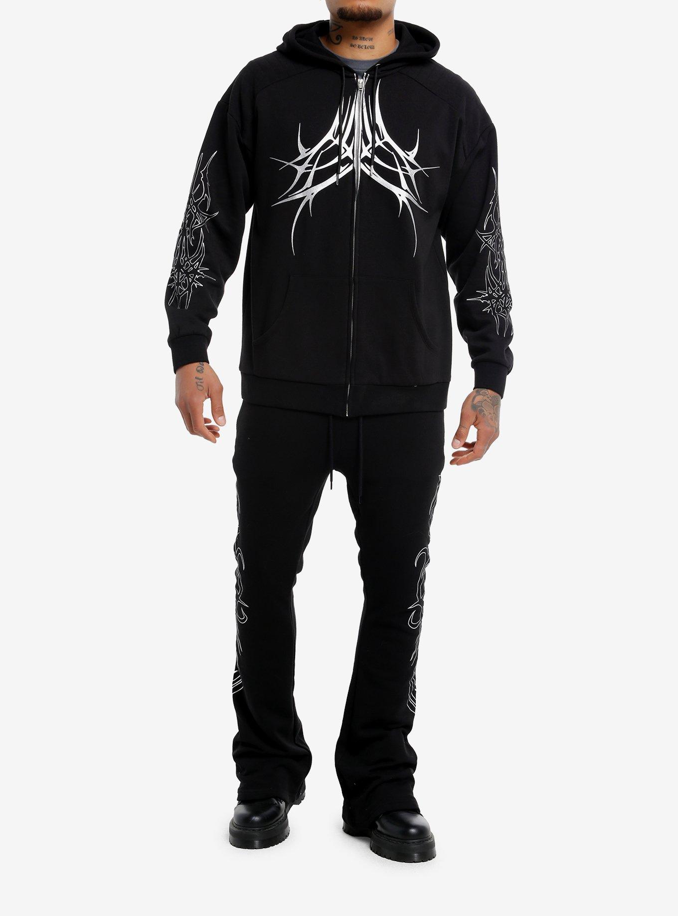 Cyber Tribal Foil Print Hoodie, GREY, alternate