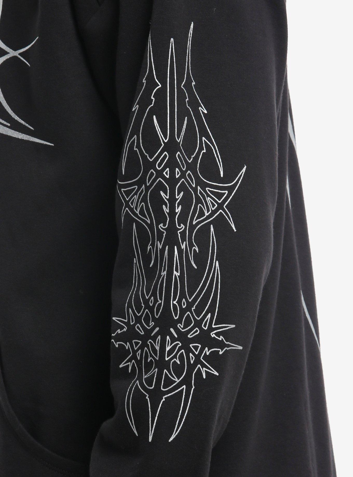 Cyber Tribal Foil Print Hoodie, GREY, alternate