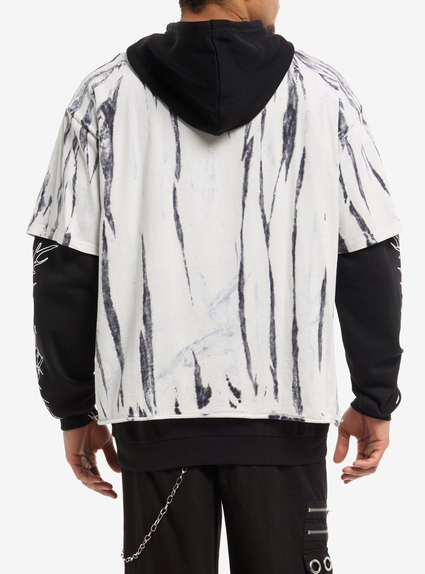 Rib Cage White & Black Wash Oversized Twofer Hoodie, , hi-res