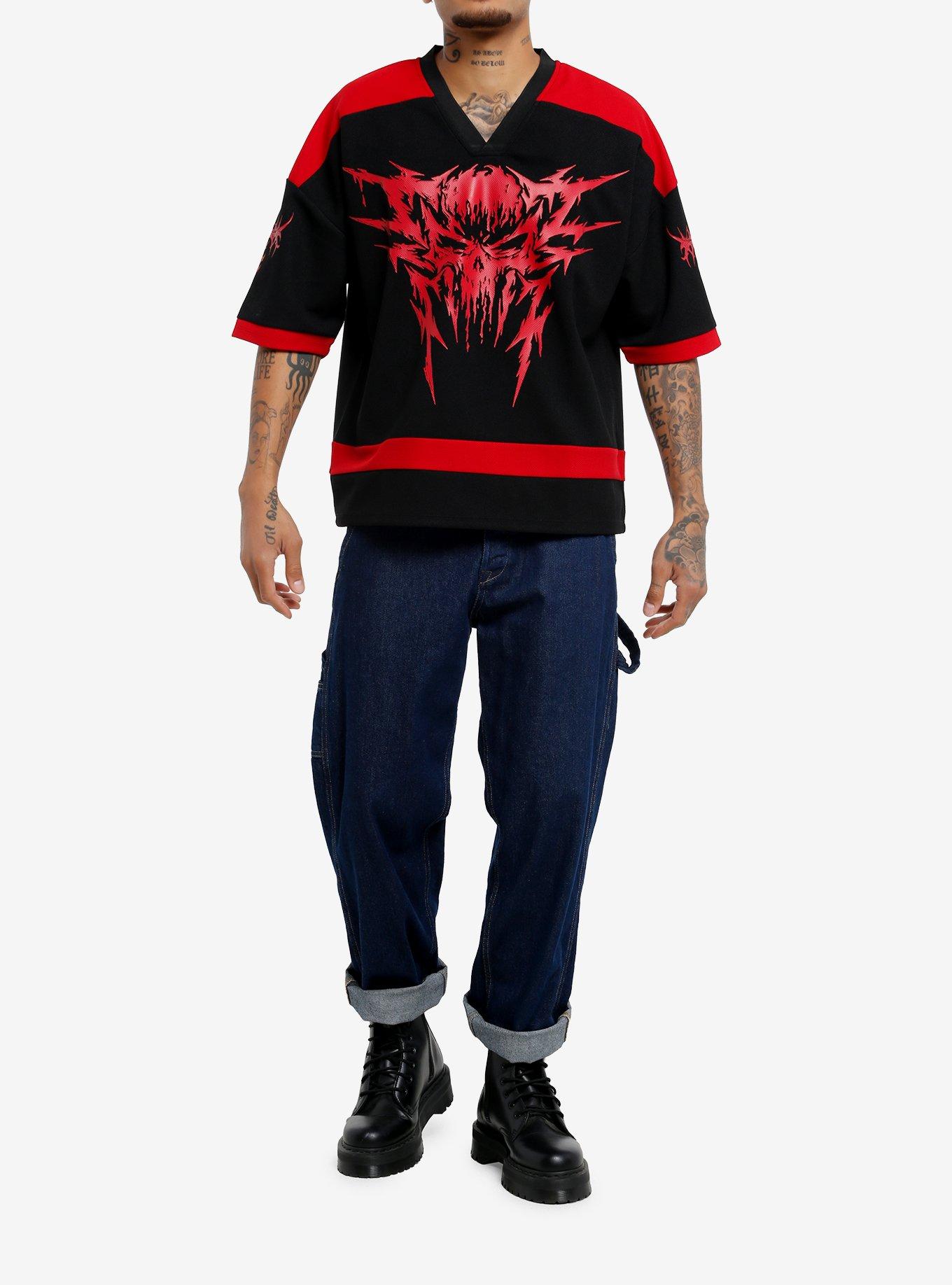 Cyber Skull Red & Black Hockey Jersey, RED, alternate