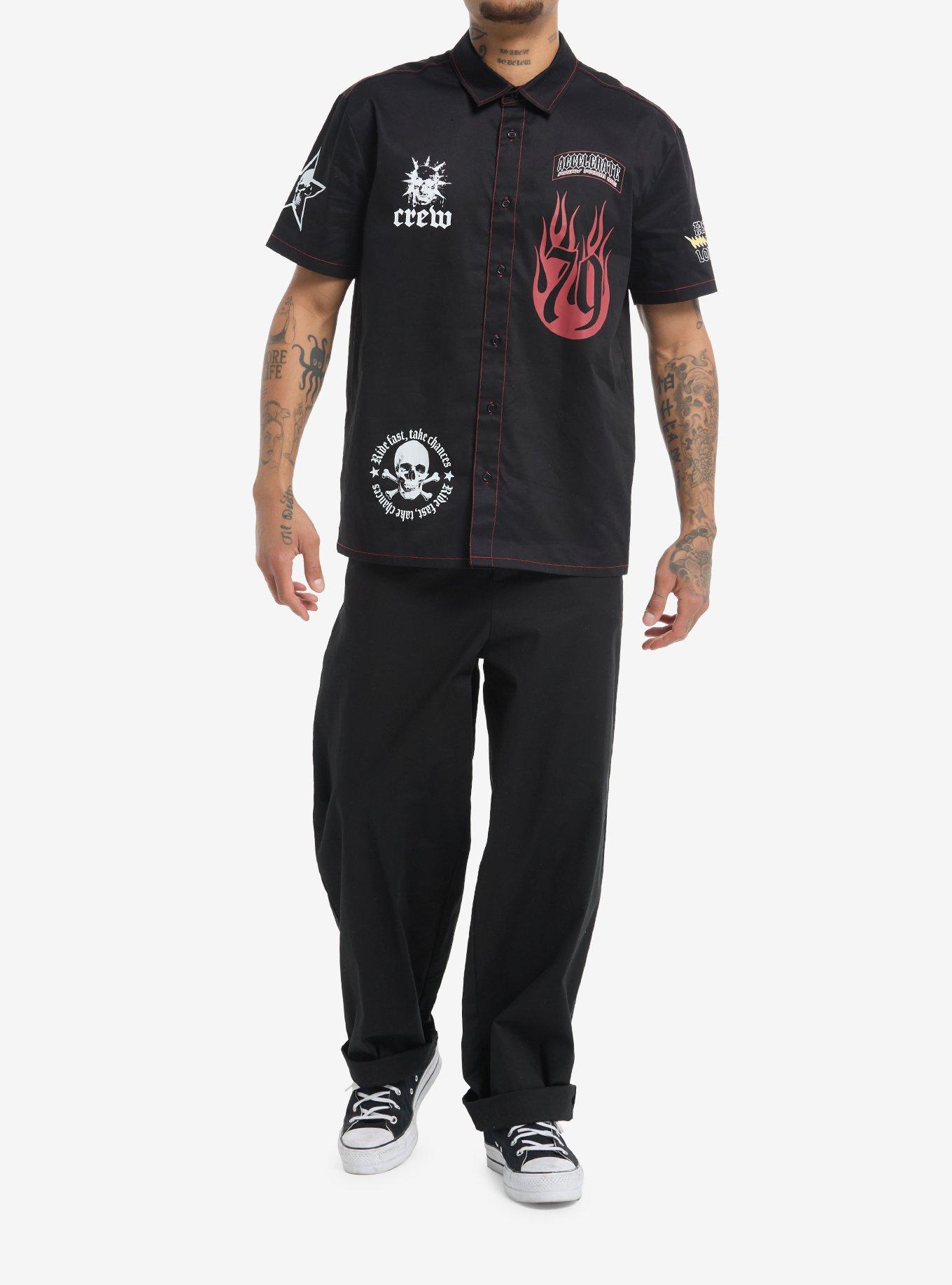 Faster Louder Motor Club Woven Button-Up, RED, alternate