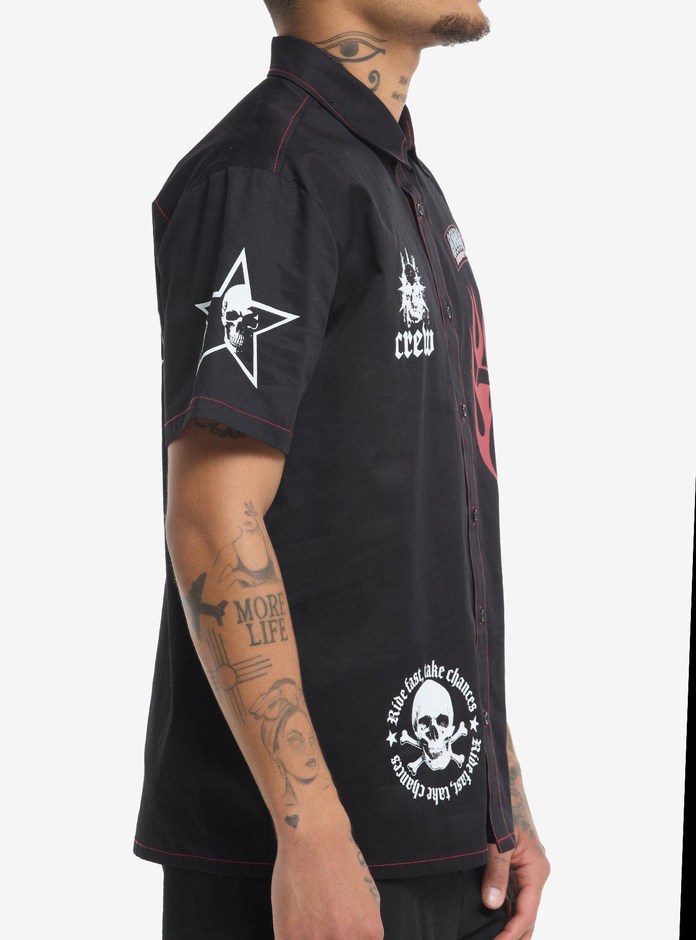 Faster Louder Motor Club Woven Button-Up, RED, alternate