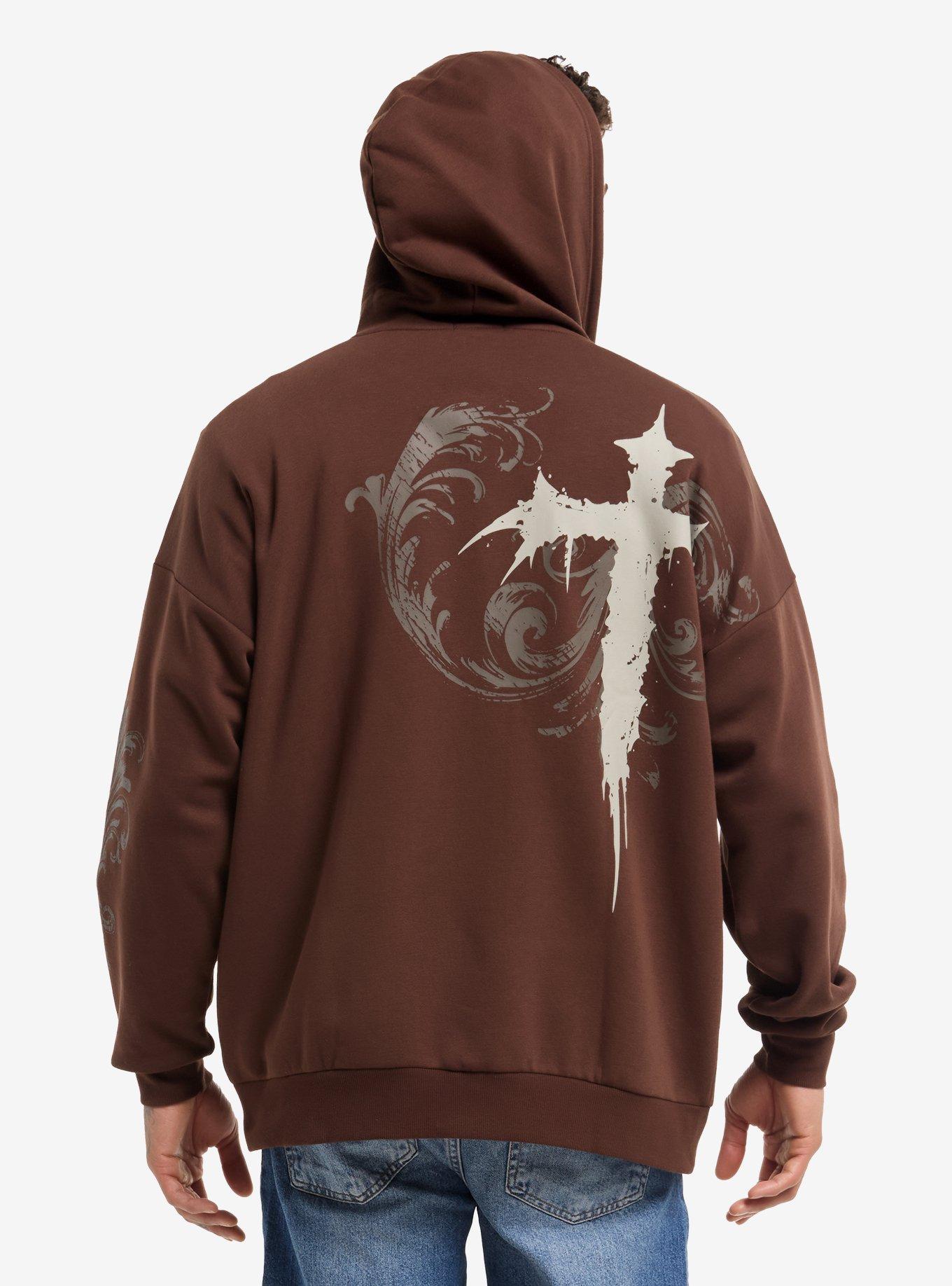 Brown Winged Skull Filigree Hoodie, , hi-res