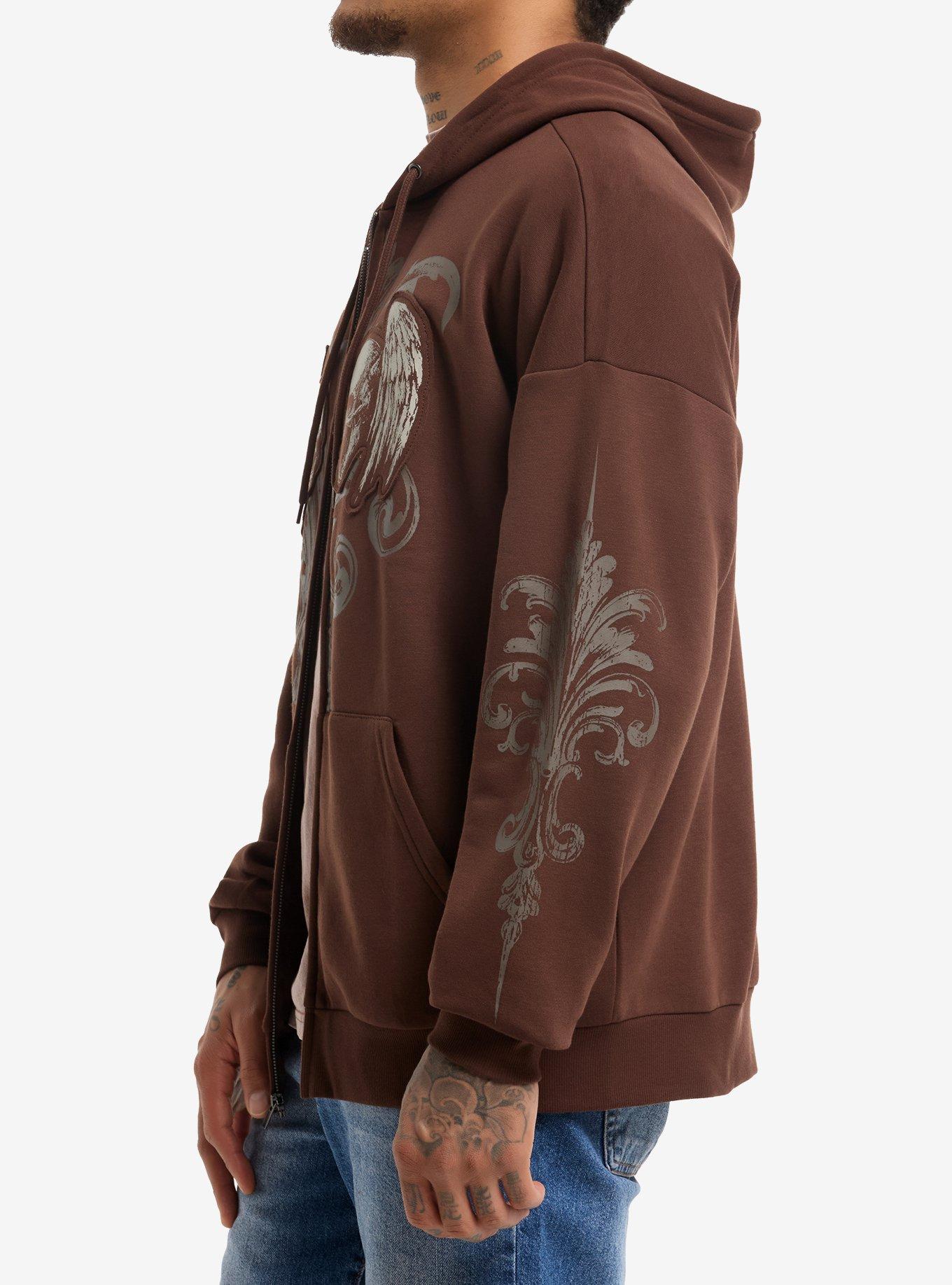 Brown Winged Skull Filigree Hoodie, BROWN, alternate