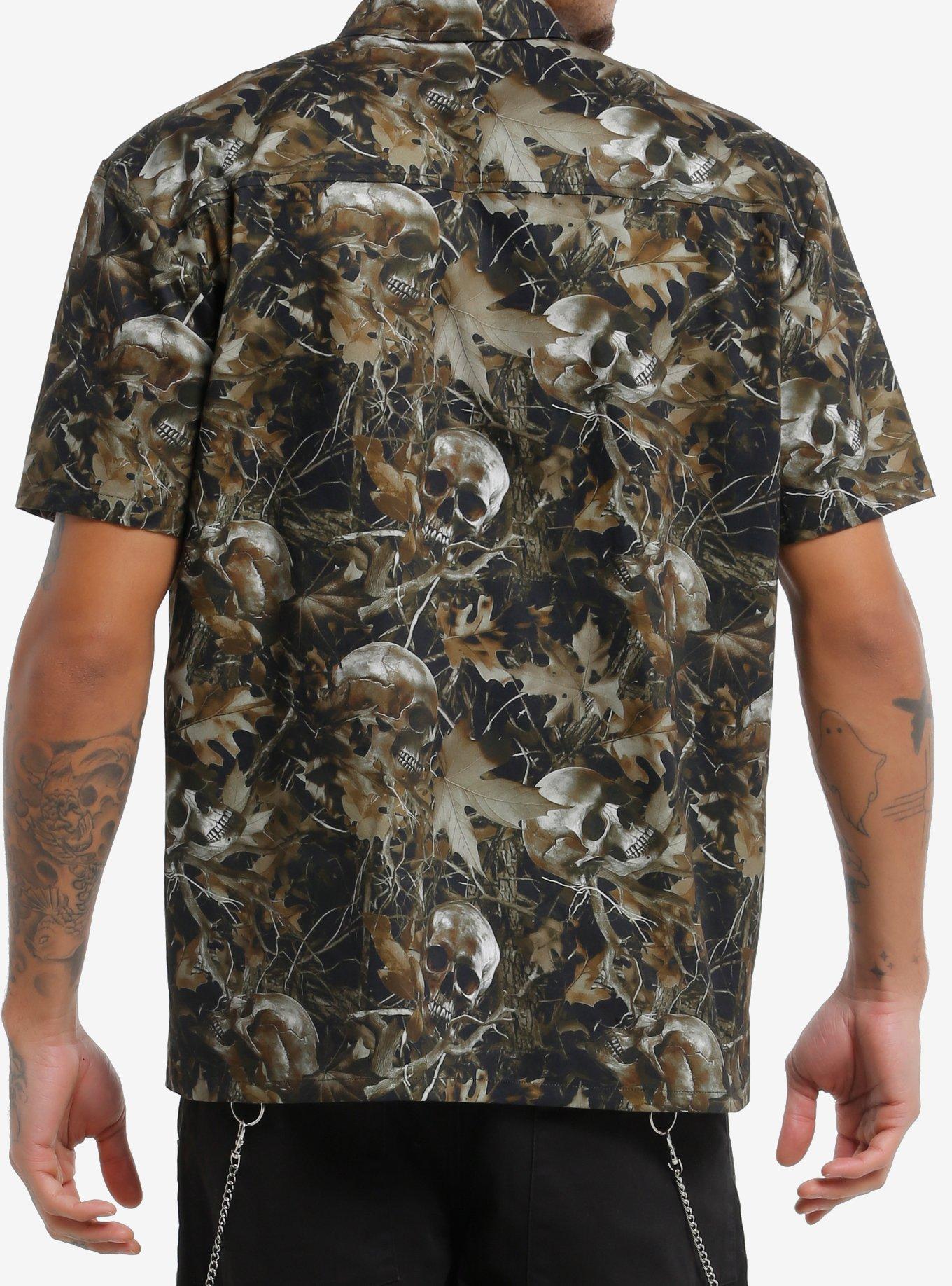 Skull Camouflage Woven Button-Up, BROWN, alternate