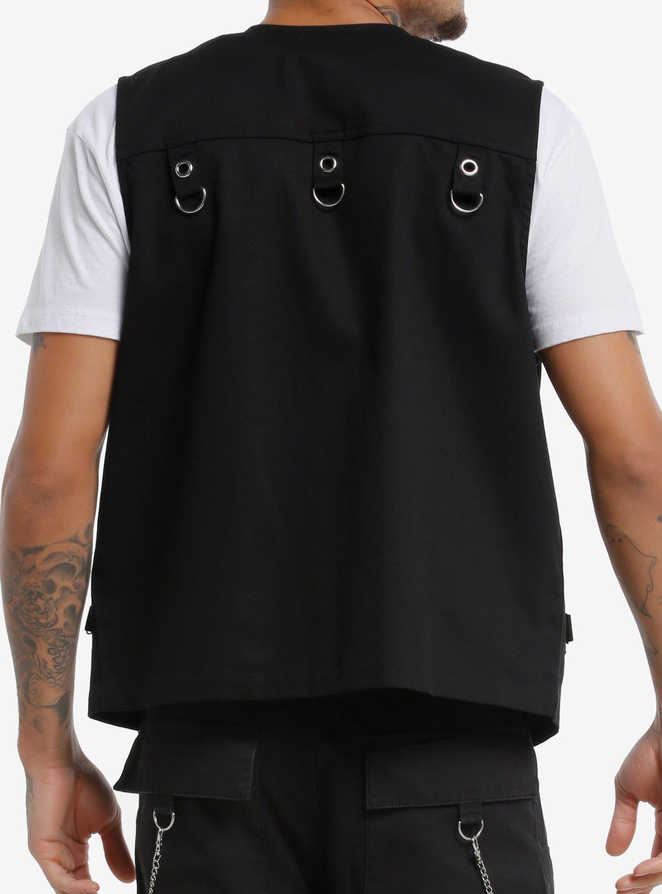 Black Grommet & Zipper Vest, BLACK, alternate