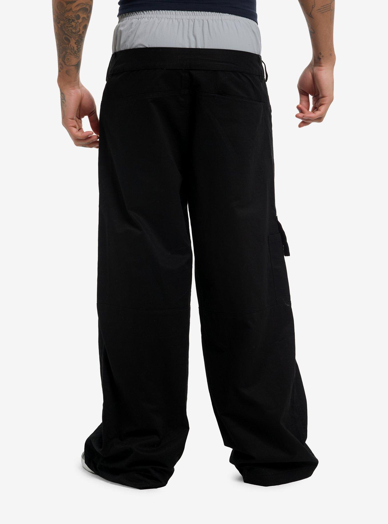 Black & Grey Faux Boxers Wide Leg Pants, , hi-res