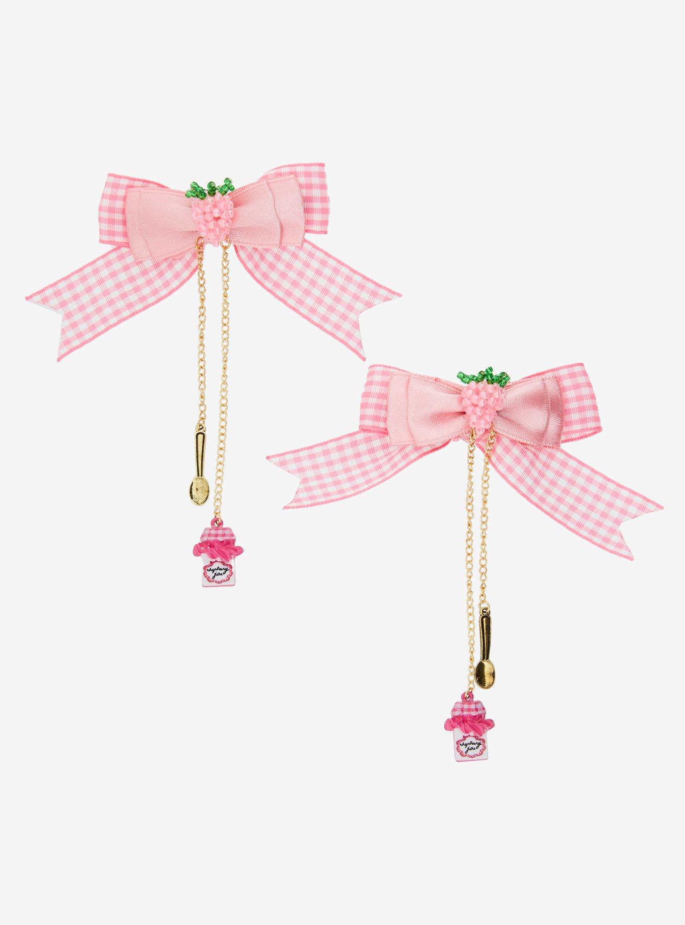 Thorn & Fable Pink Gingham Jam Hair Bow Set, , hi-res