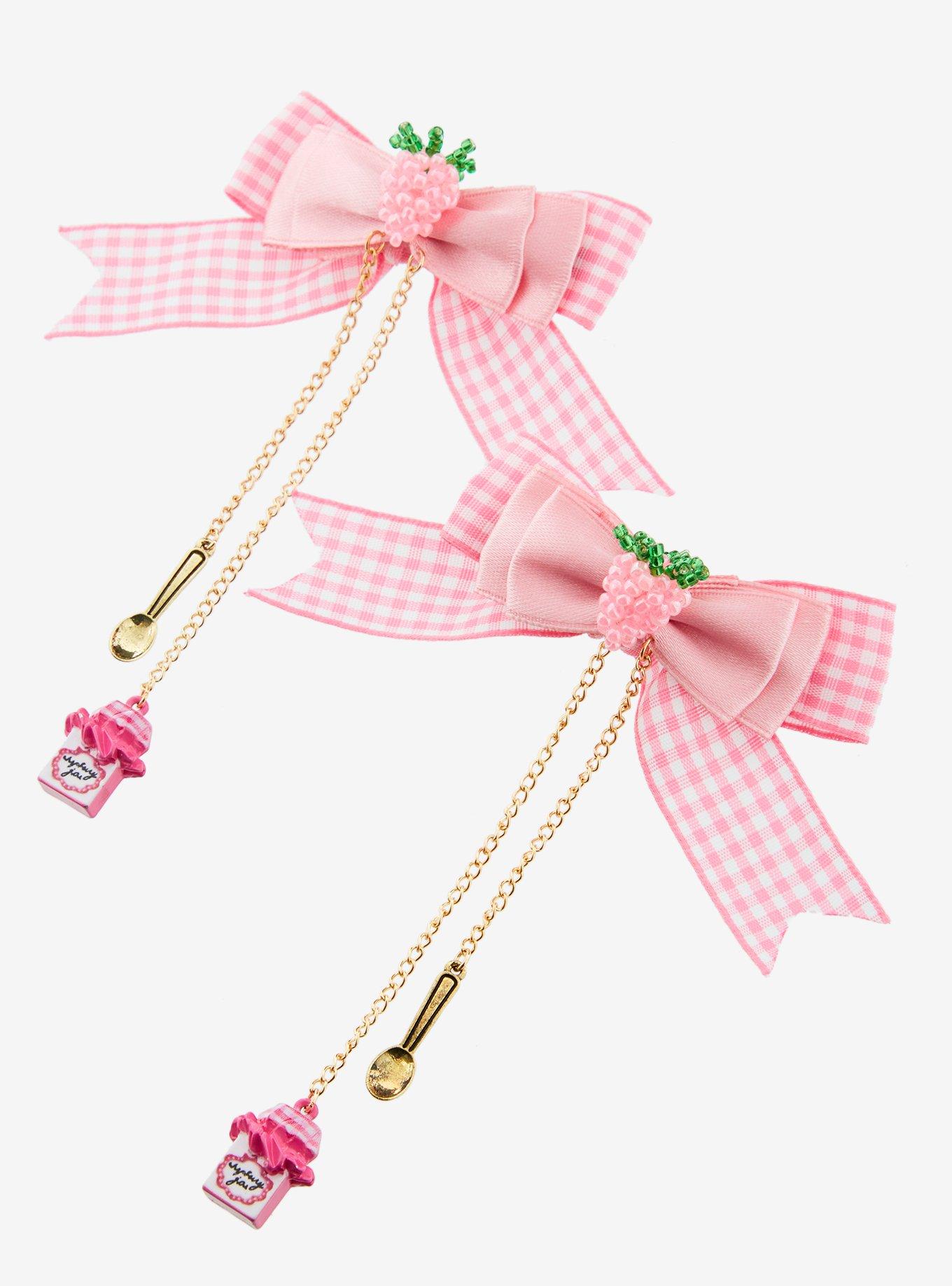 Thorn & Fable Pink Gingham Jam Hair Bow Set, , alternate