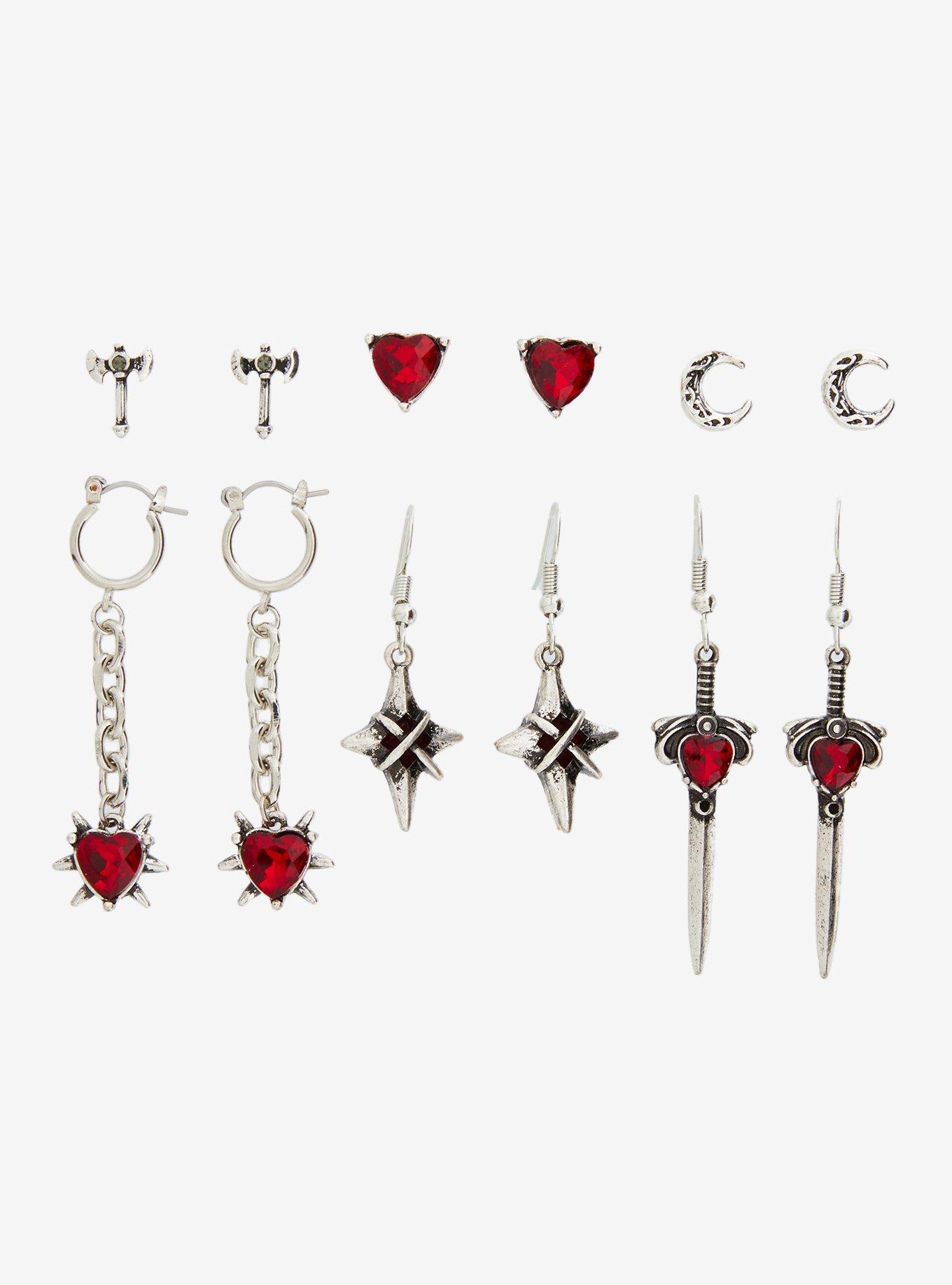 Red Heart Dagger Earring Set, , hi-res