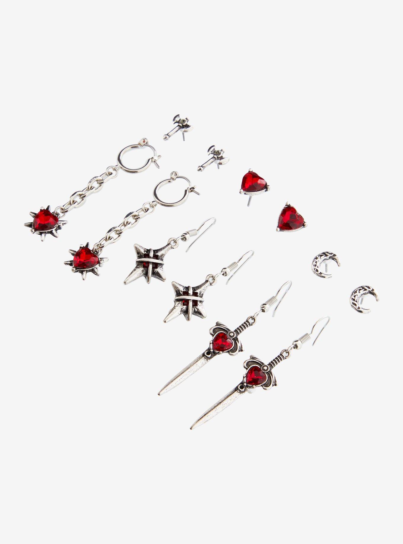 Red Heart Dagger Earring Set, , alternate