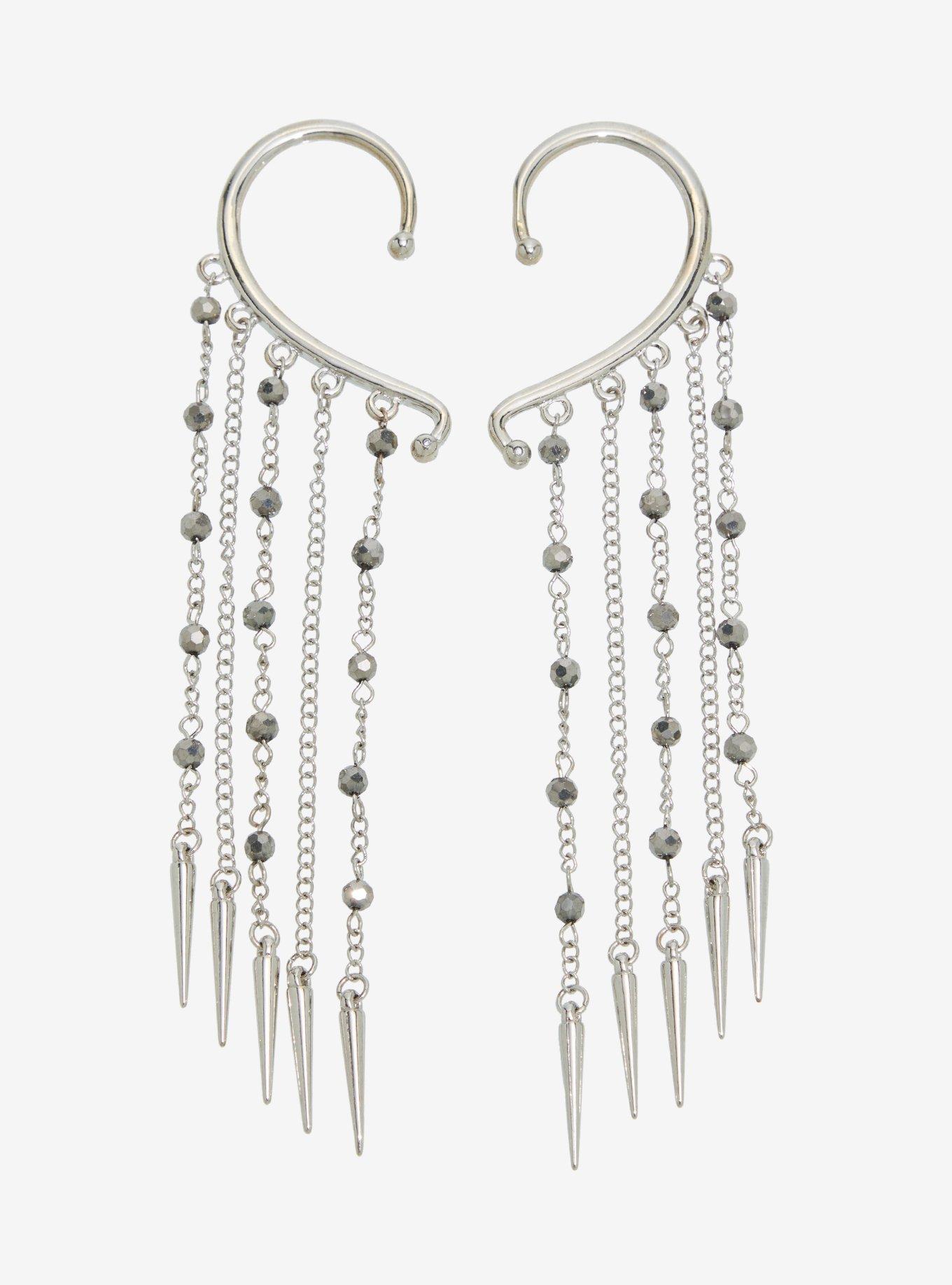 Spike Cascade Chain Ear Cuffs, , hi-res