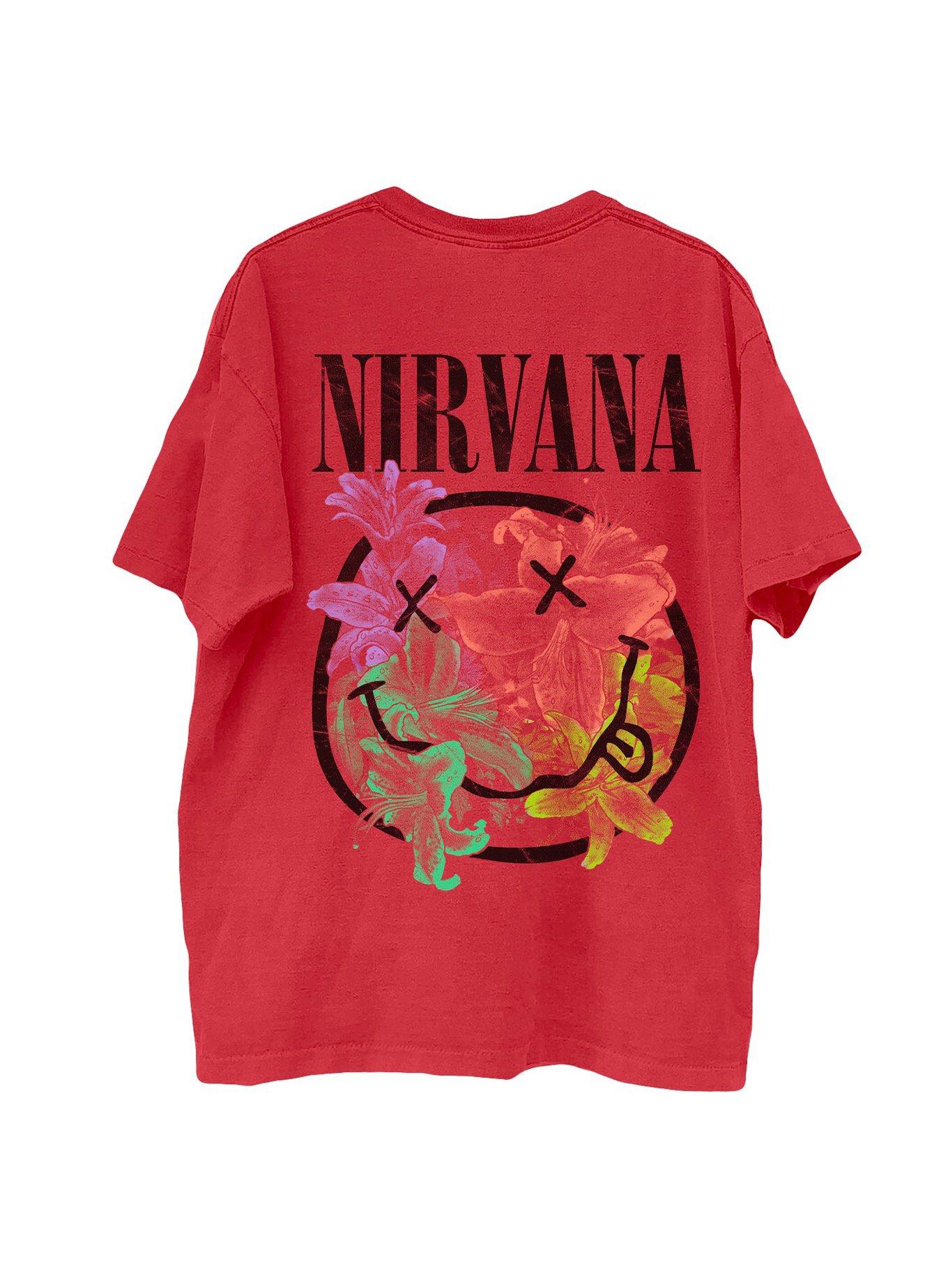 Nirvana Floral Smile Logo Red T-Shirt, , hi-res