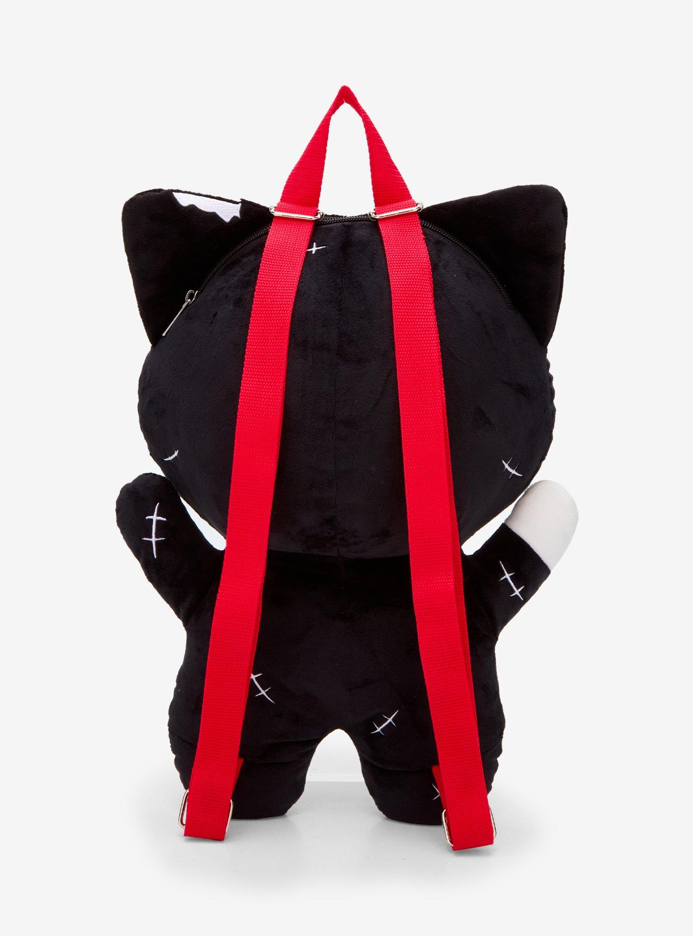 Black Cat Button Stitch Plush Backpack, , alternate