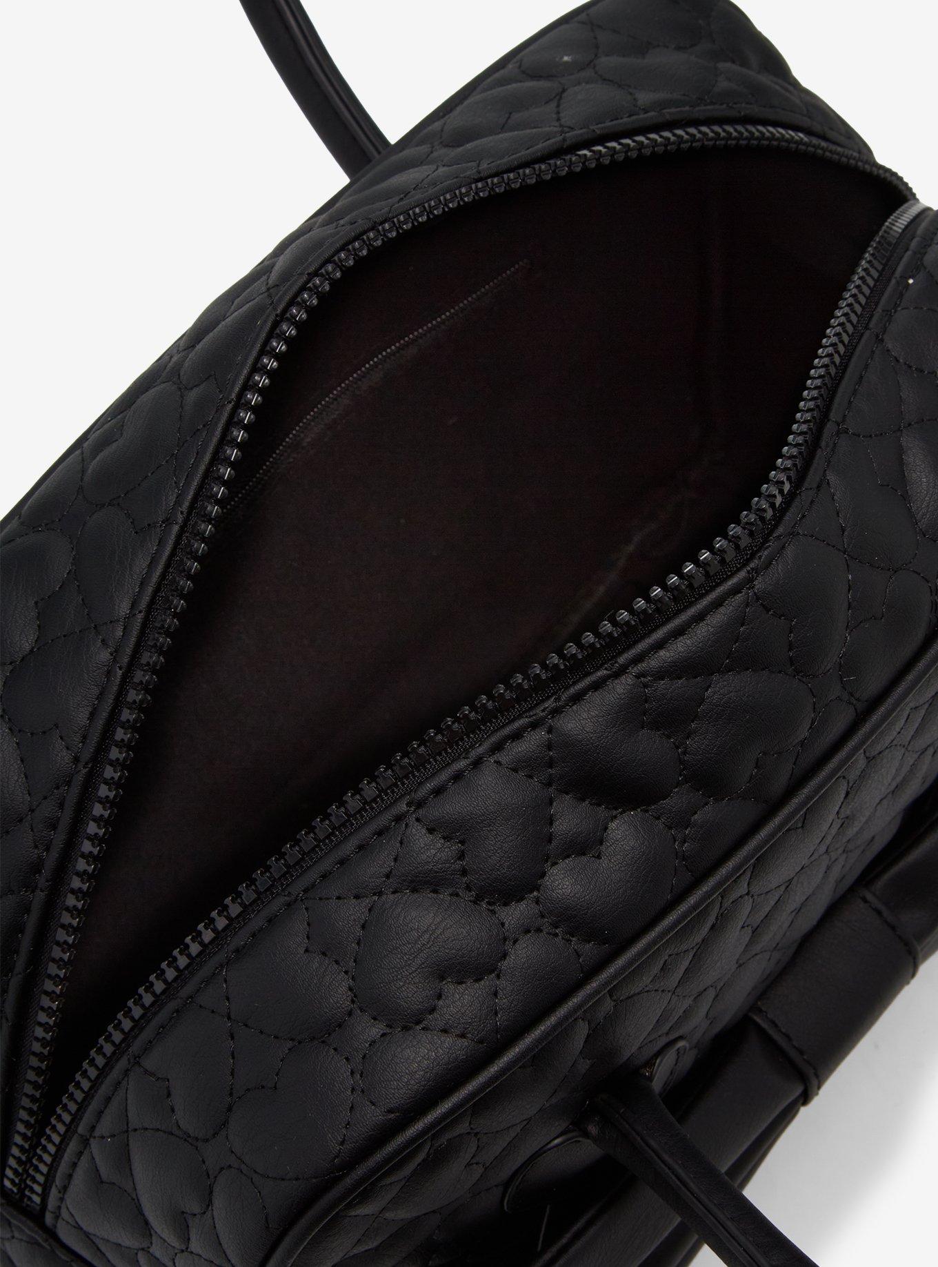 Black Bow Heart Quilted Satchel Bag, , alternate