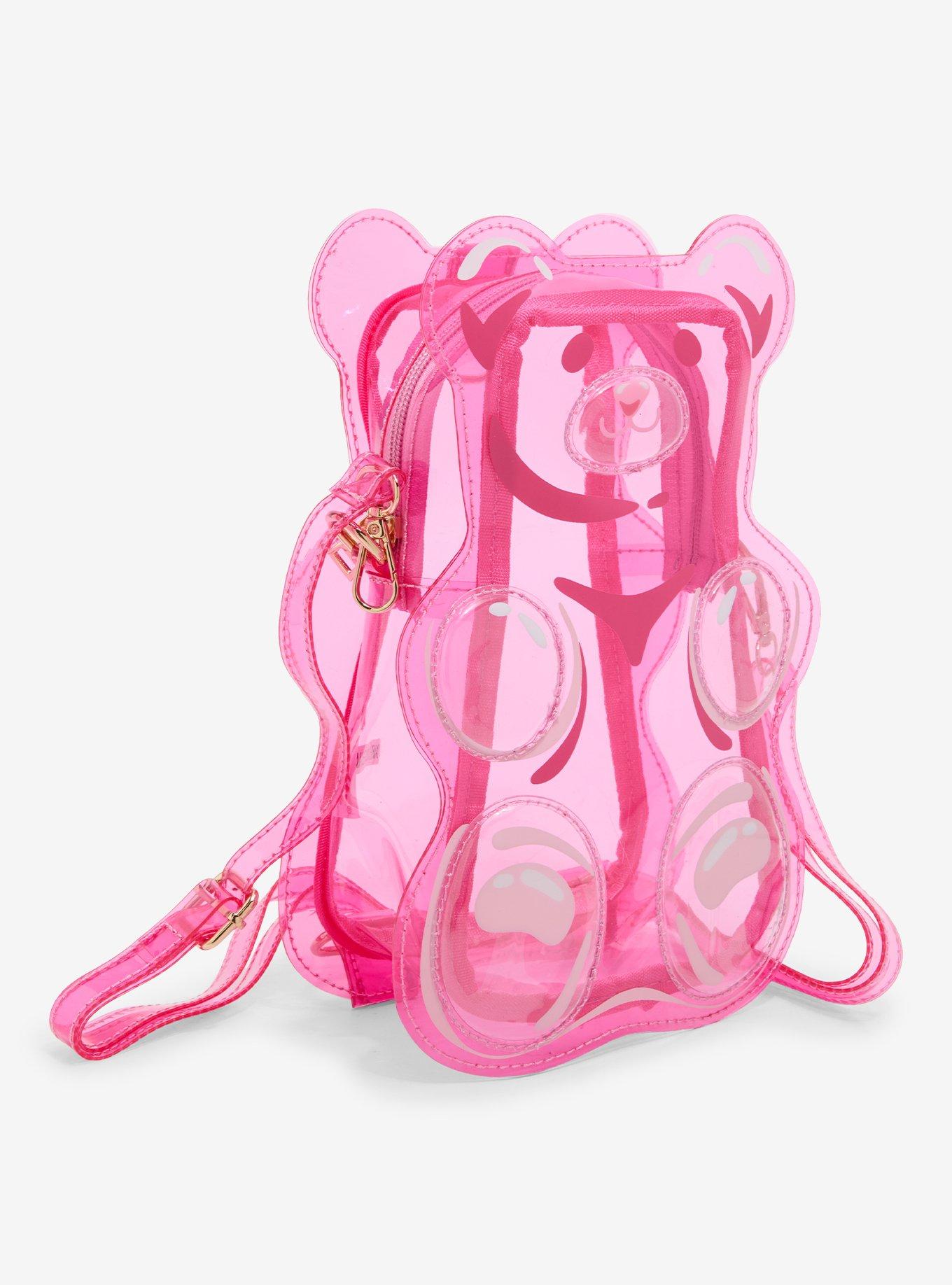 Pink Candy Bear Translucent Figural Crossbody Bag, , hi-res