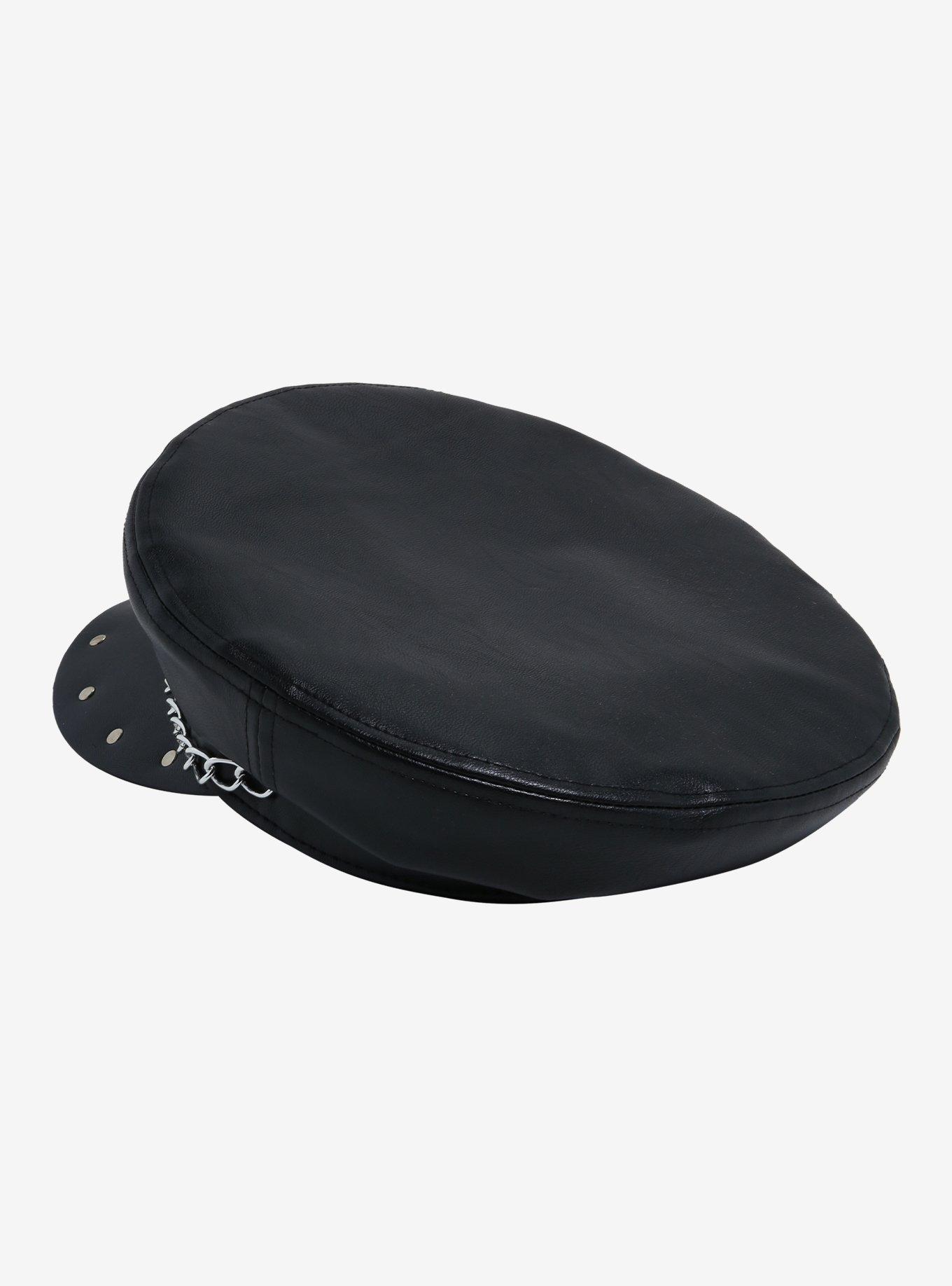 Faux Leather Chain Stud Cadet Hat, , alternate
