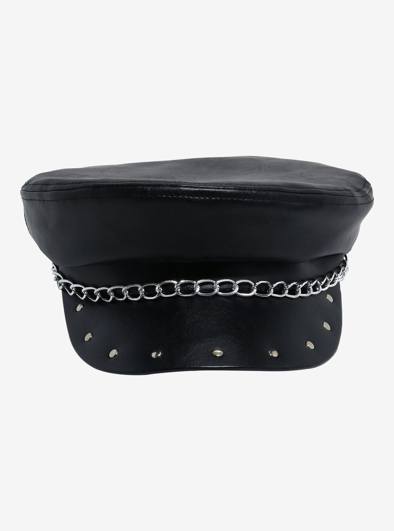 Faux Leather Chain Stud Cadet Hat, , alternate