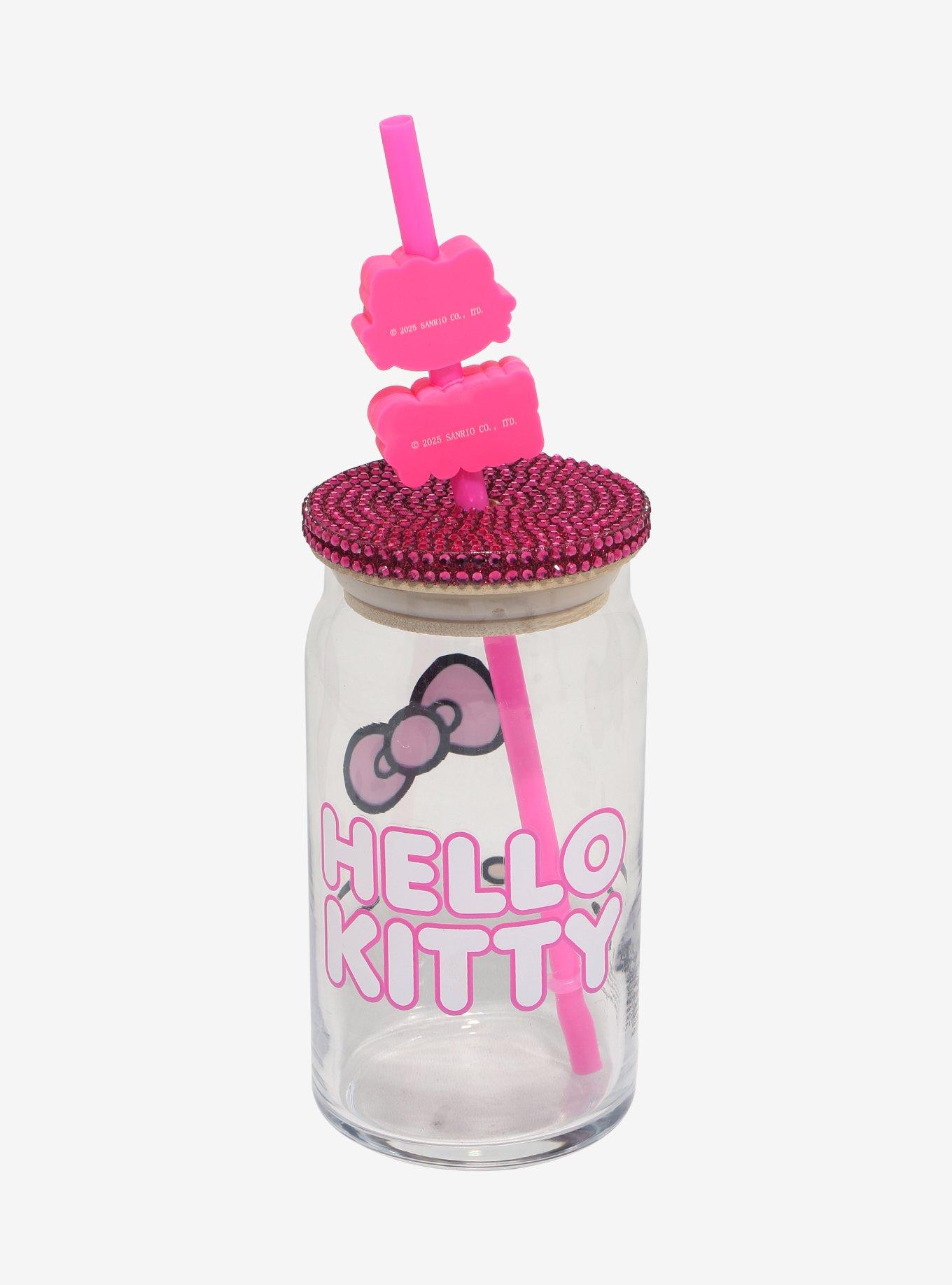 Sanrio Hello Kitty Rhinestone Glass Cup with Straw - BoxLunch Exclusive, , hi-res