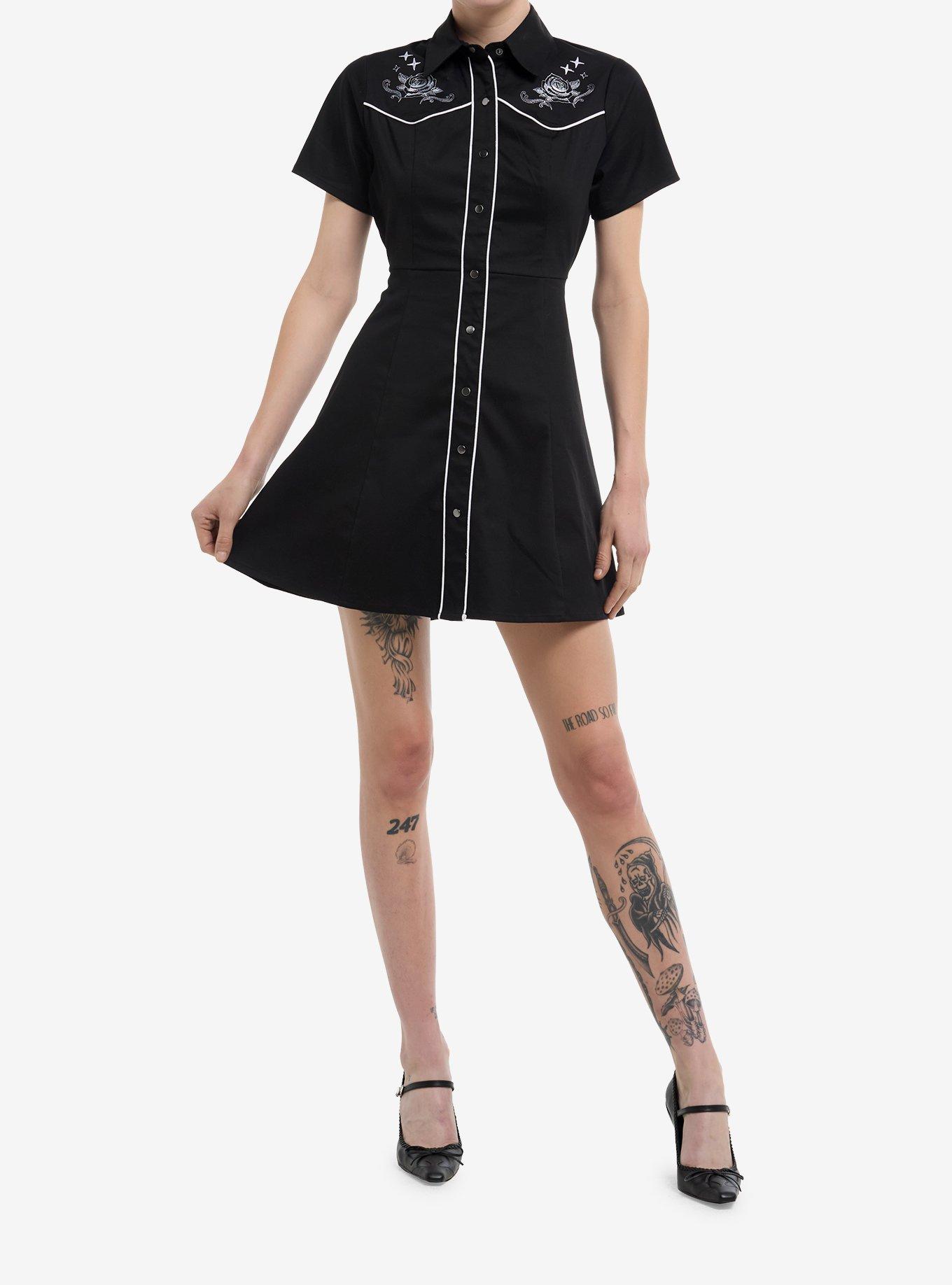 Social Collision Western Rose Button-Up Dress, , alternate