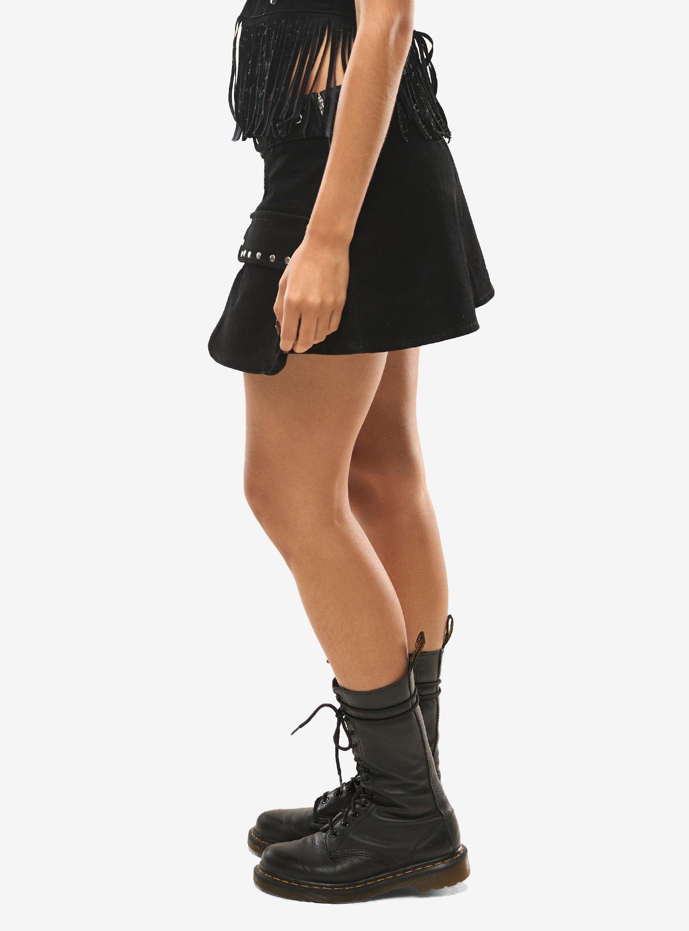 Social Collision Faux Suede Cargo Pocket Mini Skirt, BLACK, alternate