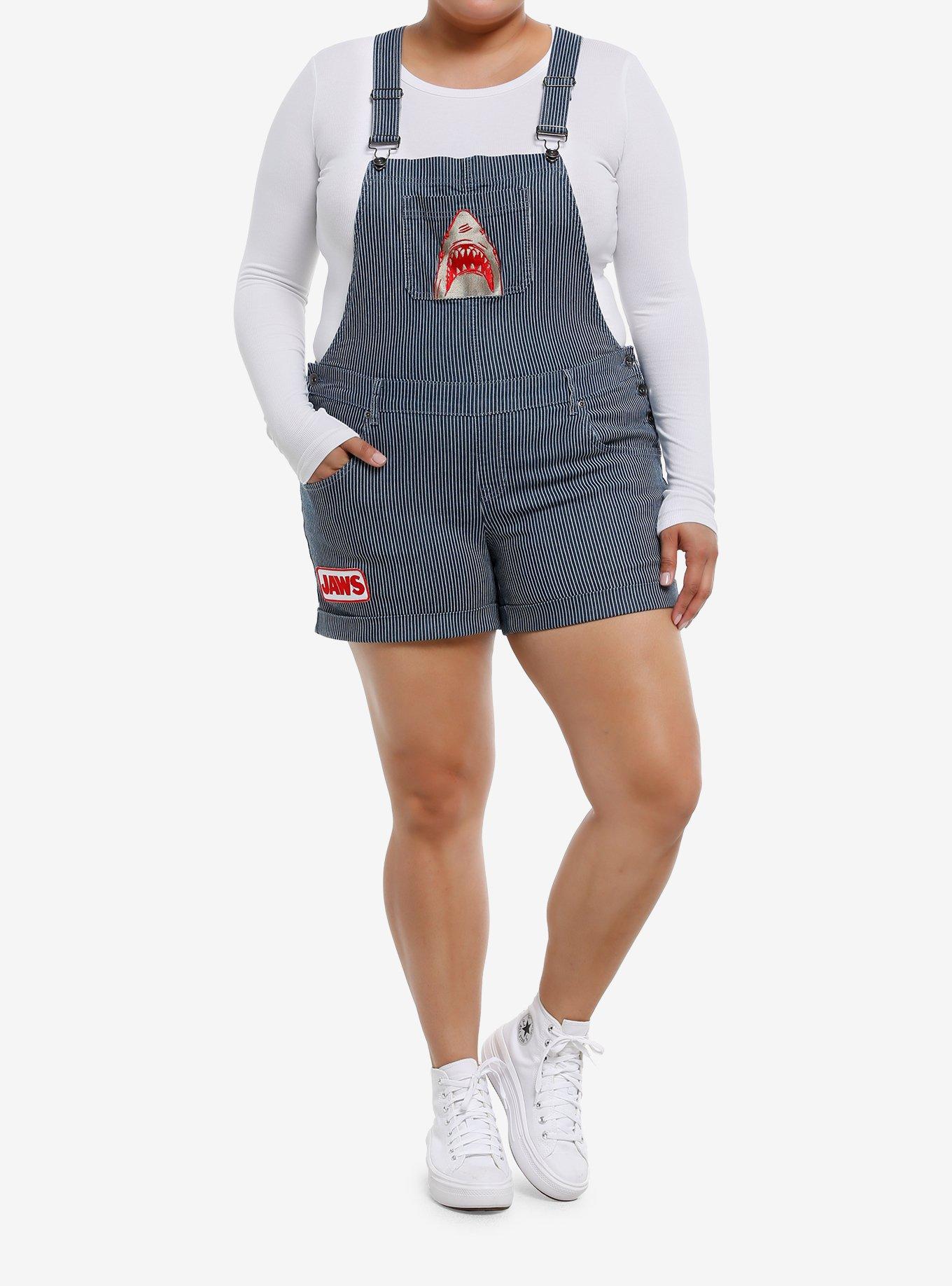 Her Universe Jaws Shark Pinstripe Shortalls Plus Size, , hi-res