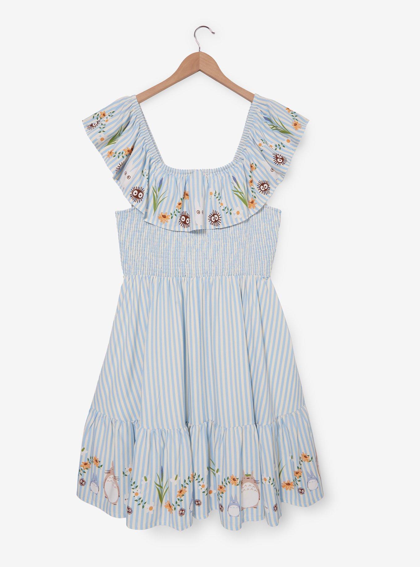 Studio Ghibli® My Neighbor Totoro Striped Floral Icons Ruffle Plus Size Smock Dress - BoxLunch Exclusive, , hi-res