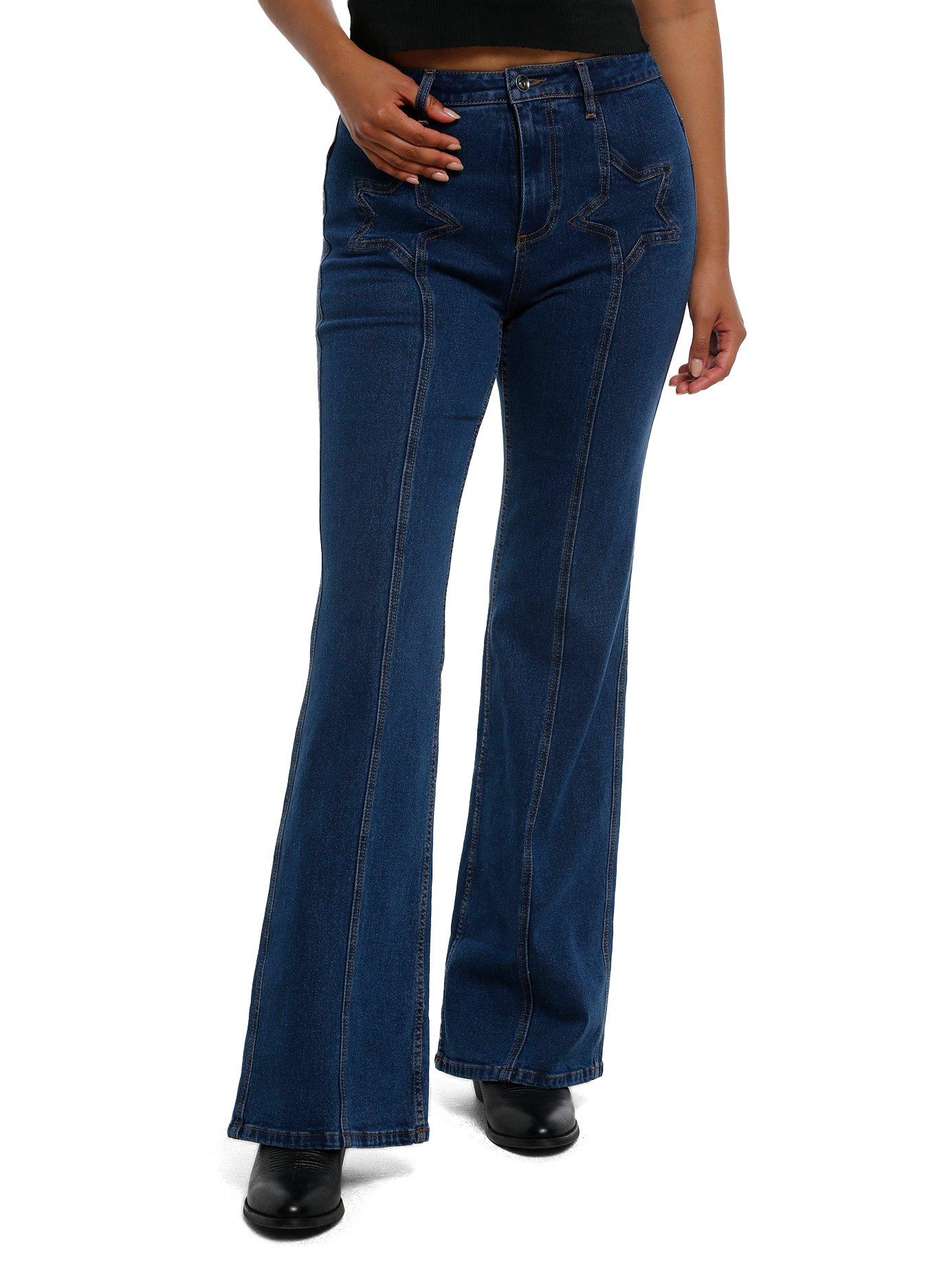 Social Collision Stars Indigo Flare Jeans, BLUE, alternate