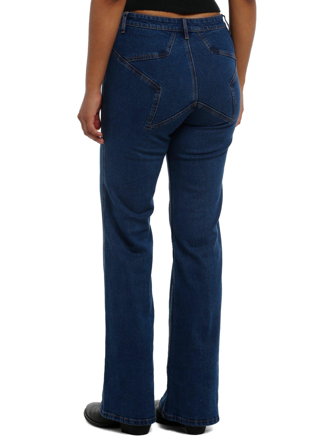 Social Collision Stars Indigo Flare Jeans, BLUE, alternate