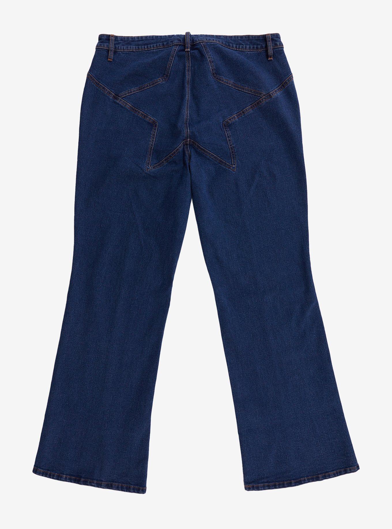 Social Collision Stars Indigo Flare Jeans Plus Size, , hi-res