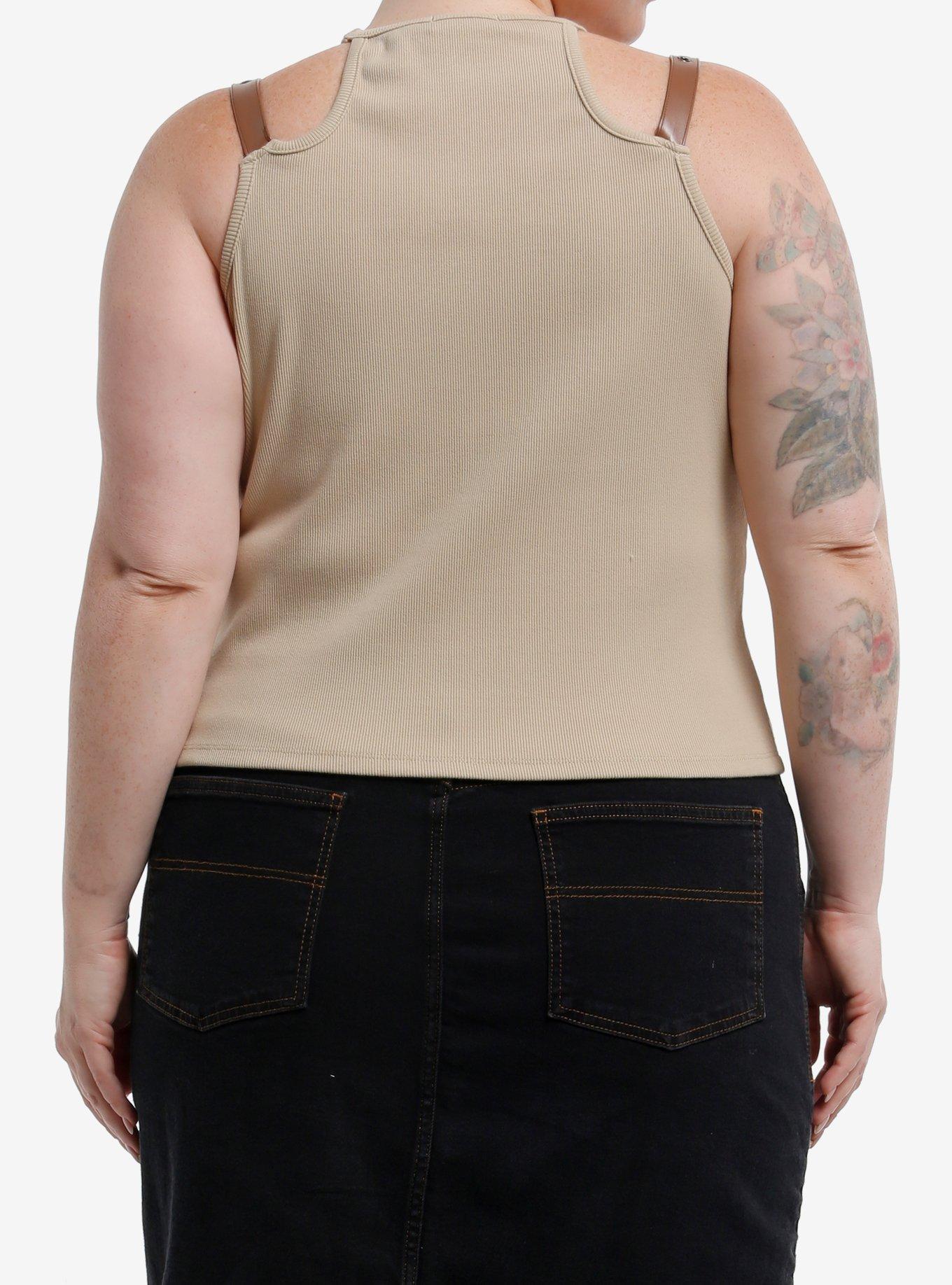 Social Collision Tan Buckle Strap Girls Racerback Cami Plus Size, , alternate