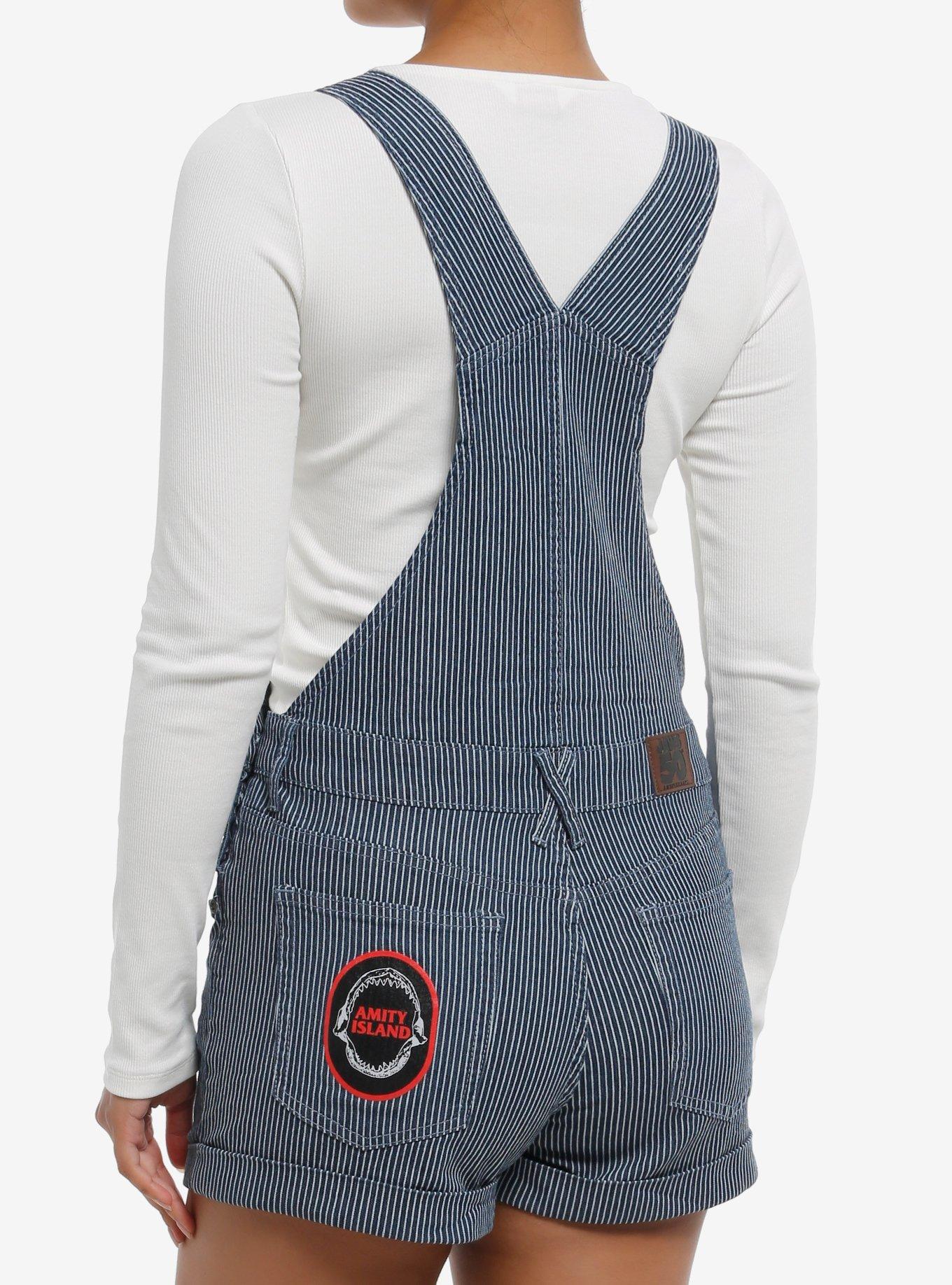 Her Universe Jaws Shark Pinstripe Shortalls, RED, alternate