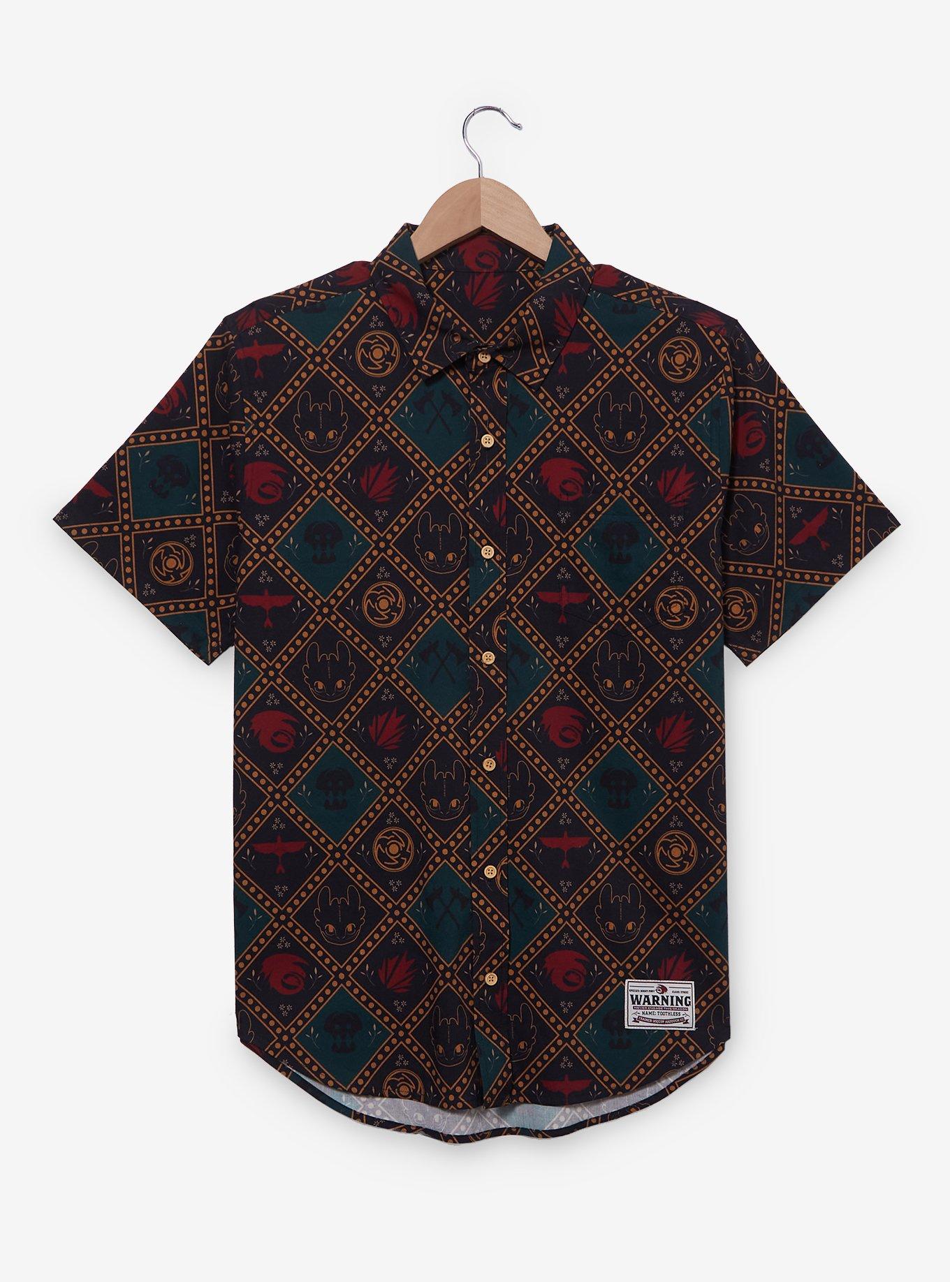 DreamWorks How to Train Your Dragon Toothless Icons Allover Print Woven Button-Up - BoxLunch Exclusive, , hi-res