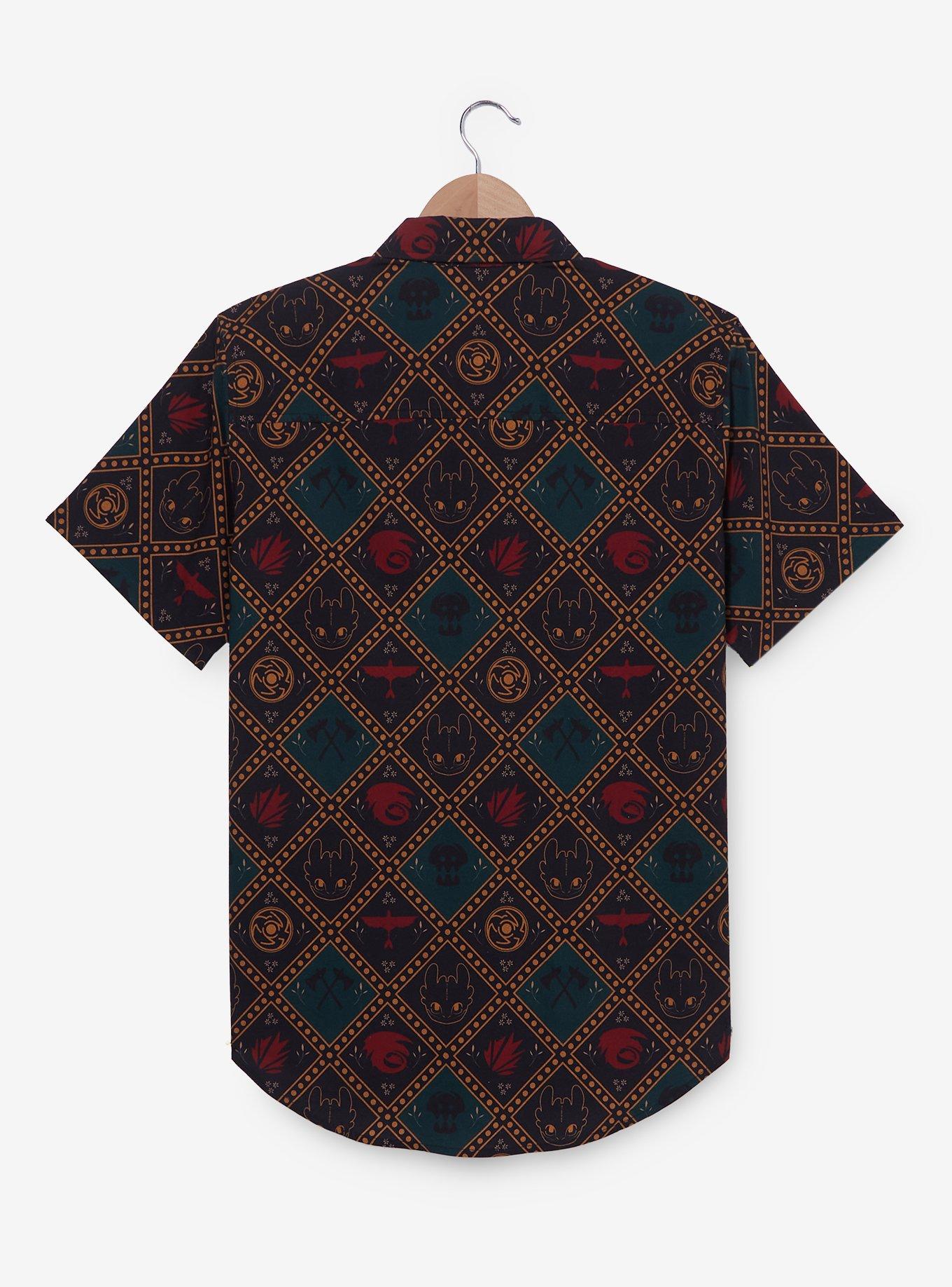 DreamWorks How to Train Your Dragon Toothless Icons Allover Print Woven Button-Up - BoxLunch Exclusive, BLACK, alternate