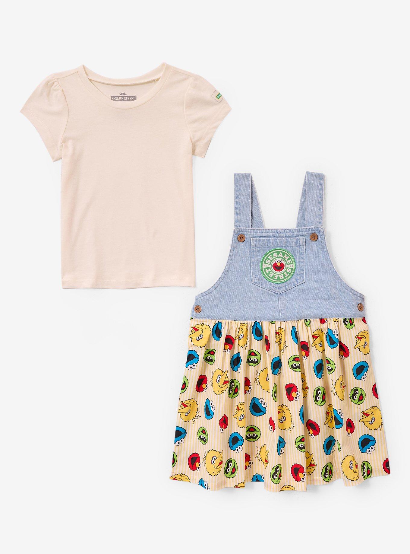 Sesame Street Elmo and Friends Denim Toddler Dress & T-Shirt Set — BoxLunch Exclusive, , hi-res