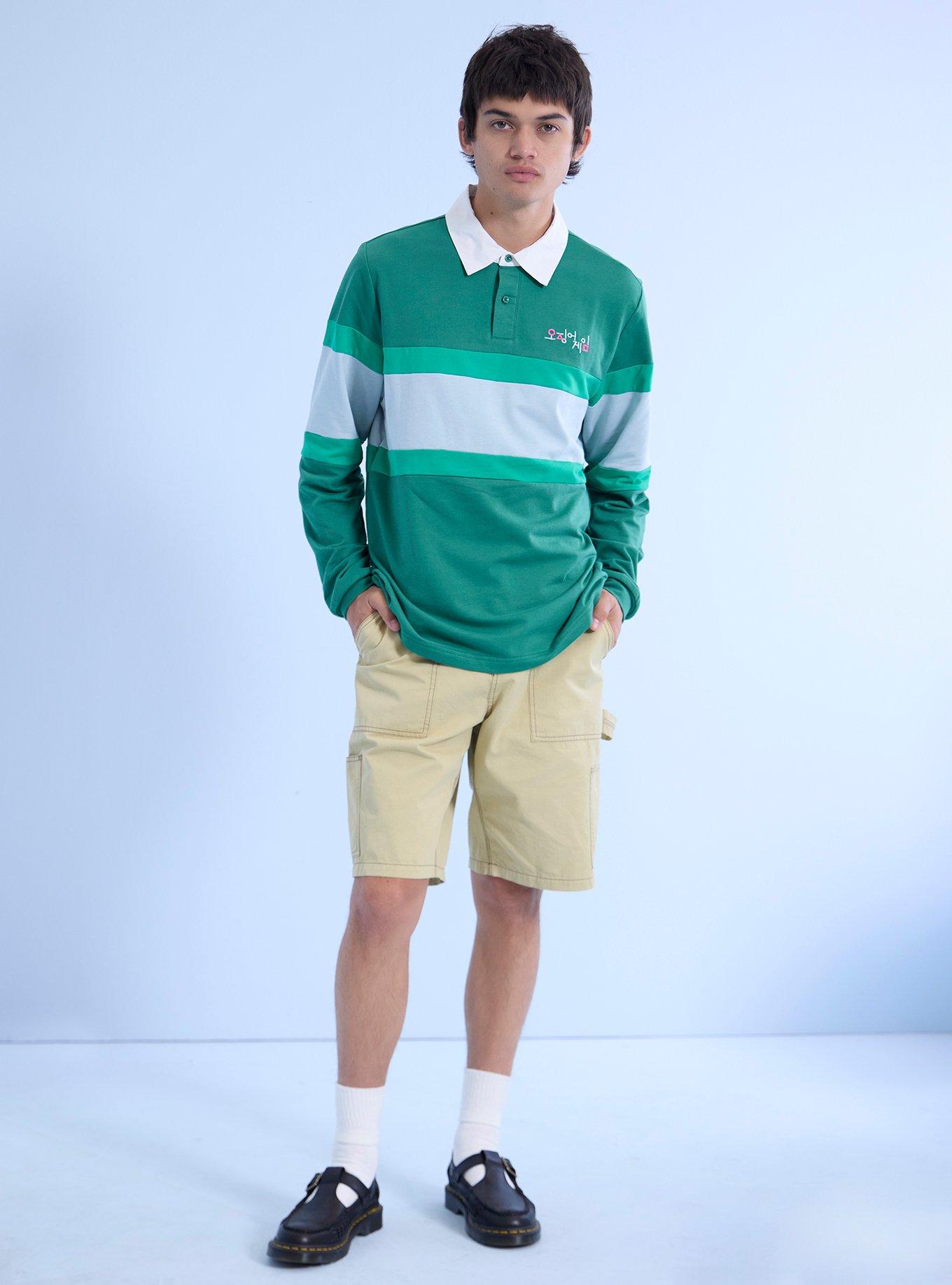 Squid Game Cheol-Su Stripe Long-Sleeve Polo Shirt, , hi-res