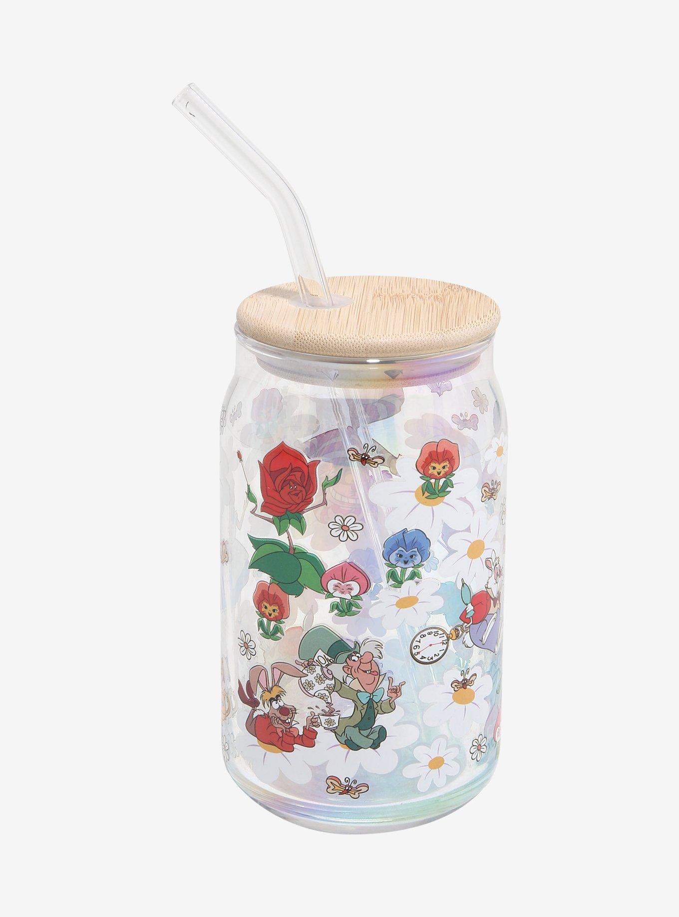 Disney Alice in Wonderland Floral Glass Cup with Lid, , hi-res