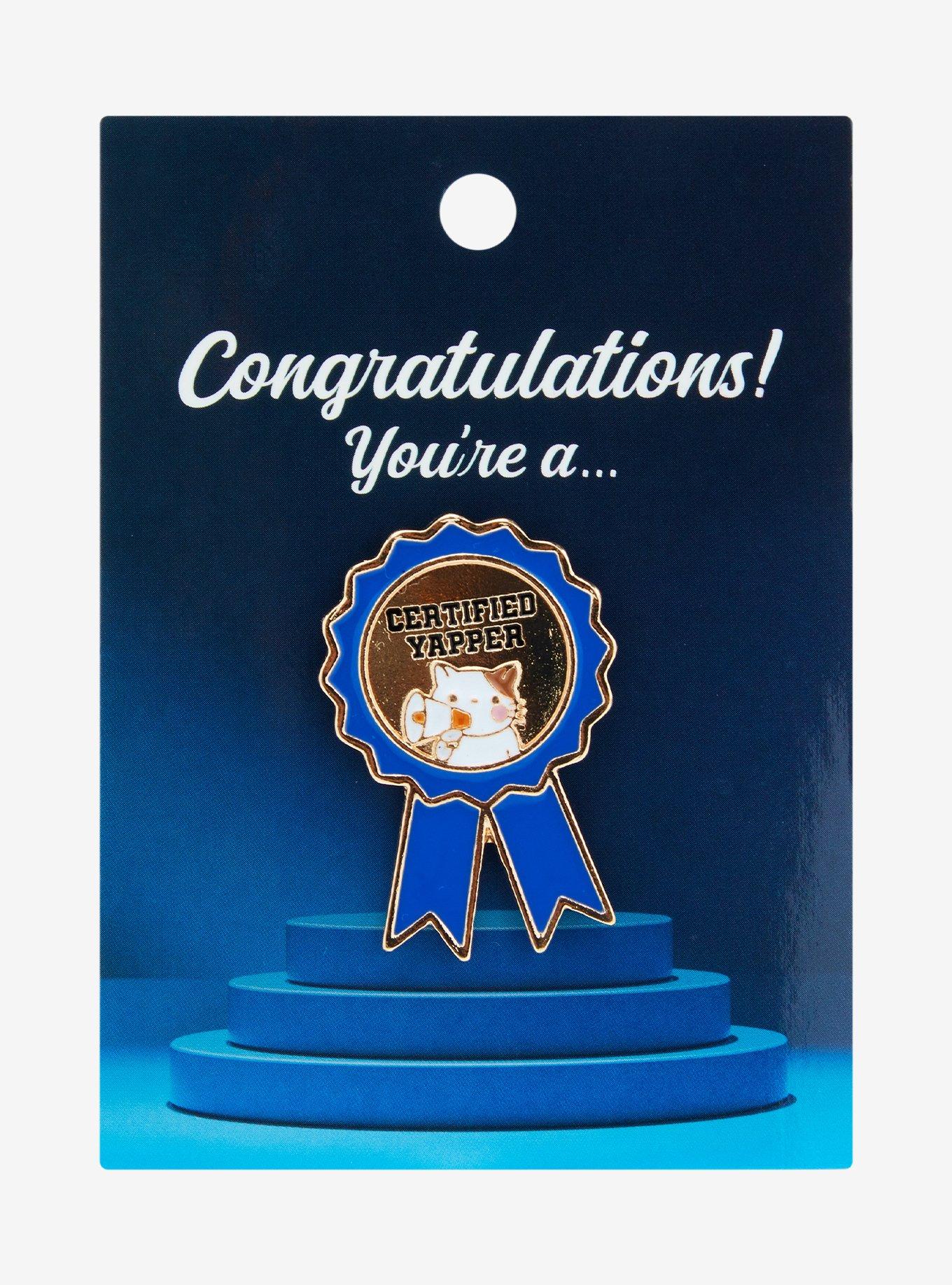 Cat Certified Yapper Award Ribbon Enamel Pin, , hi-res