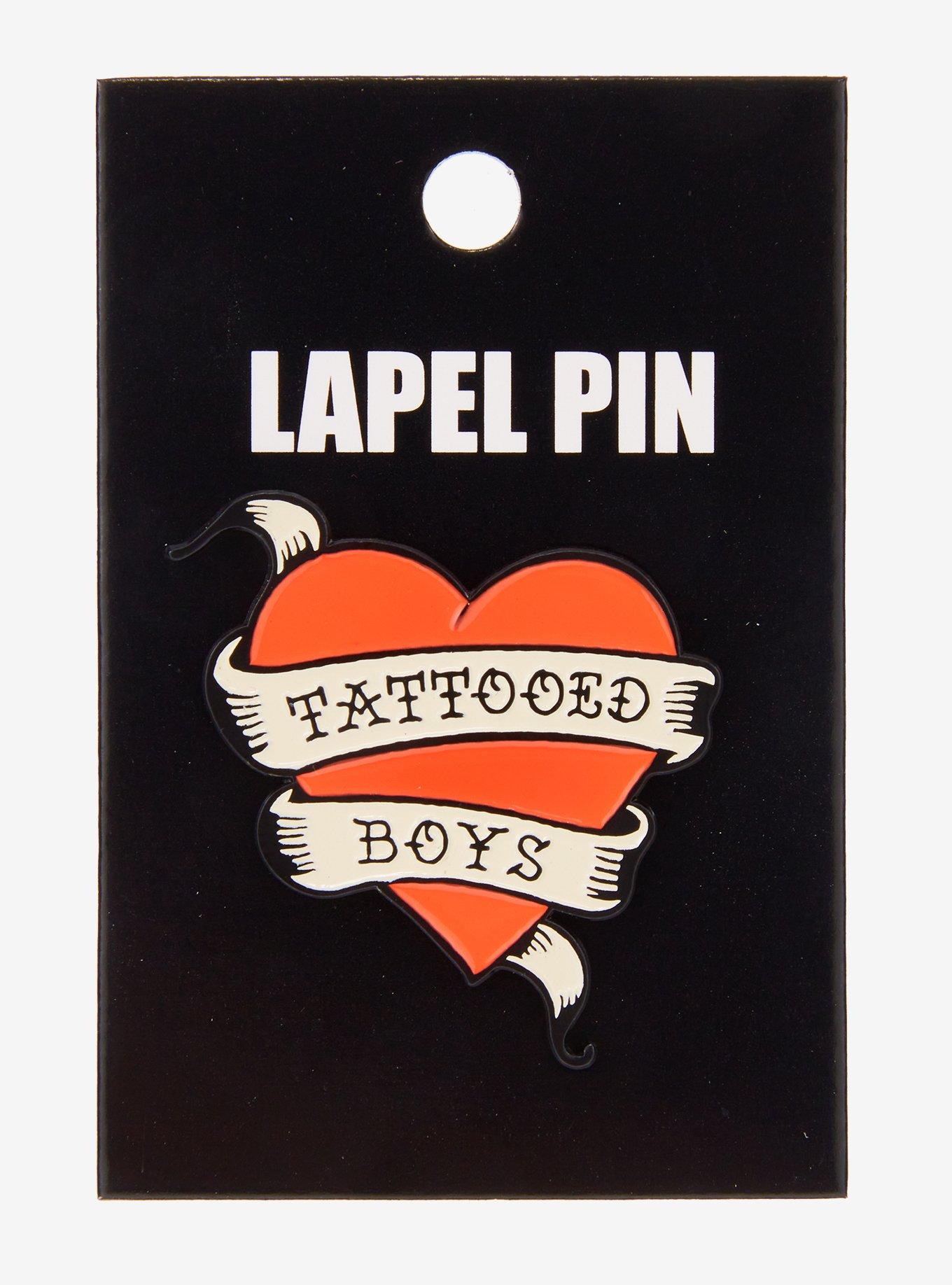 Tattooed Boys Heart Enamel Pin, , hi-res