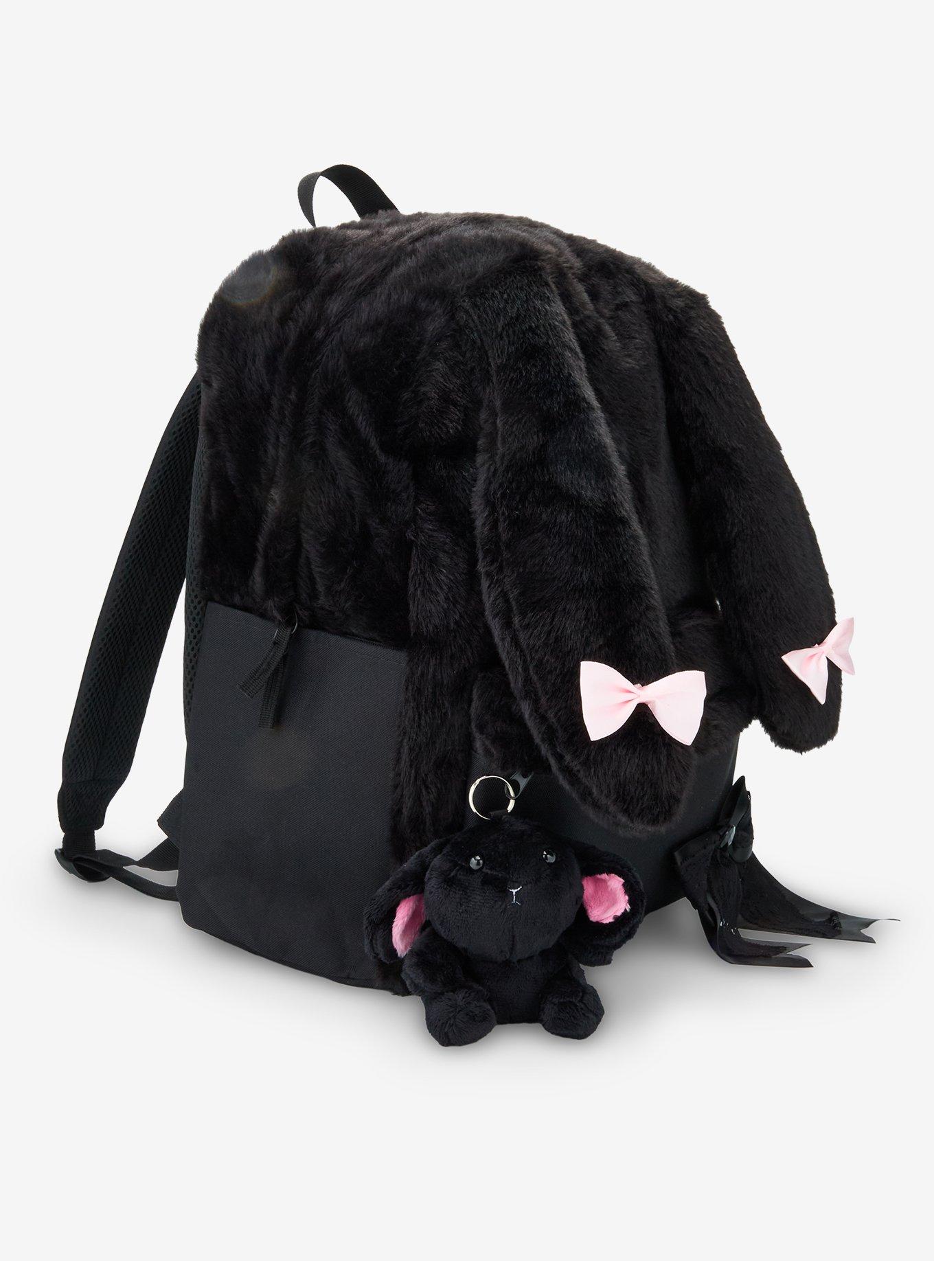 Black Bunny Ribbons Fuzzy Backpack, , hi-res