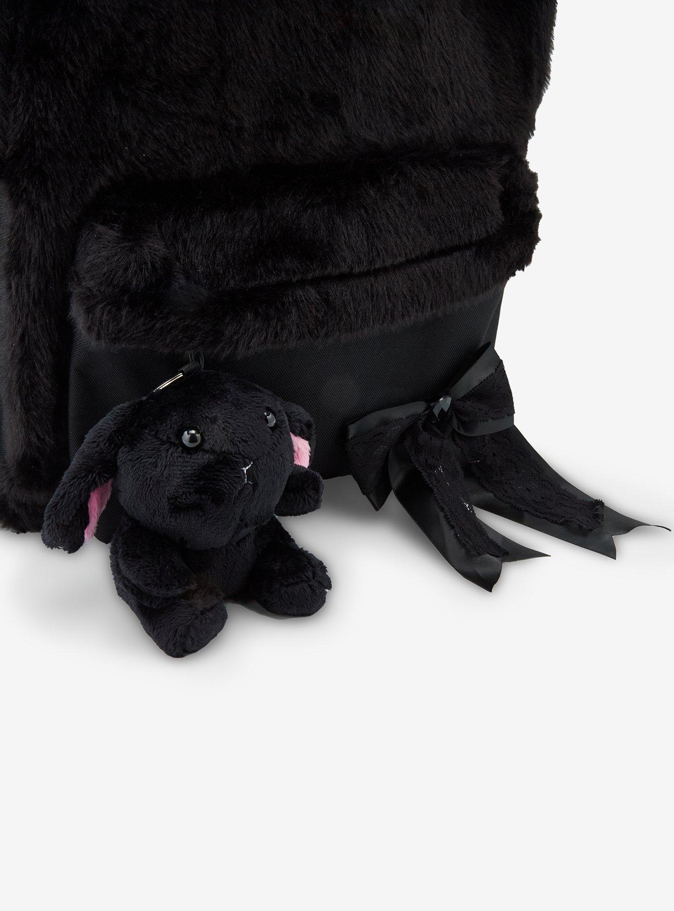 Black Bunny Ribbons Fuzzy Backpack, , alternate