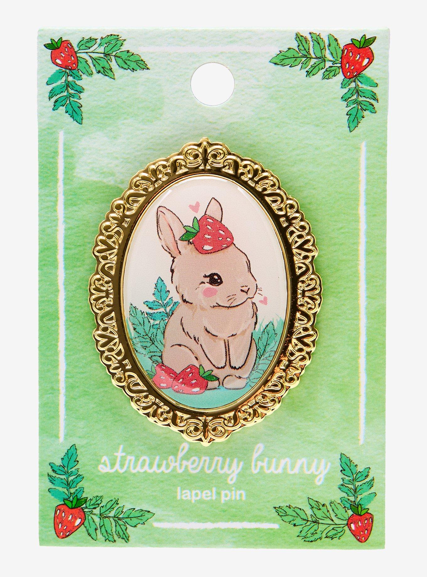 Strawberry Bunny Frame Enamel Pin, , hi-res