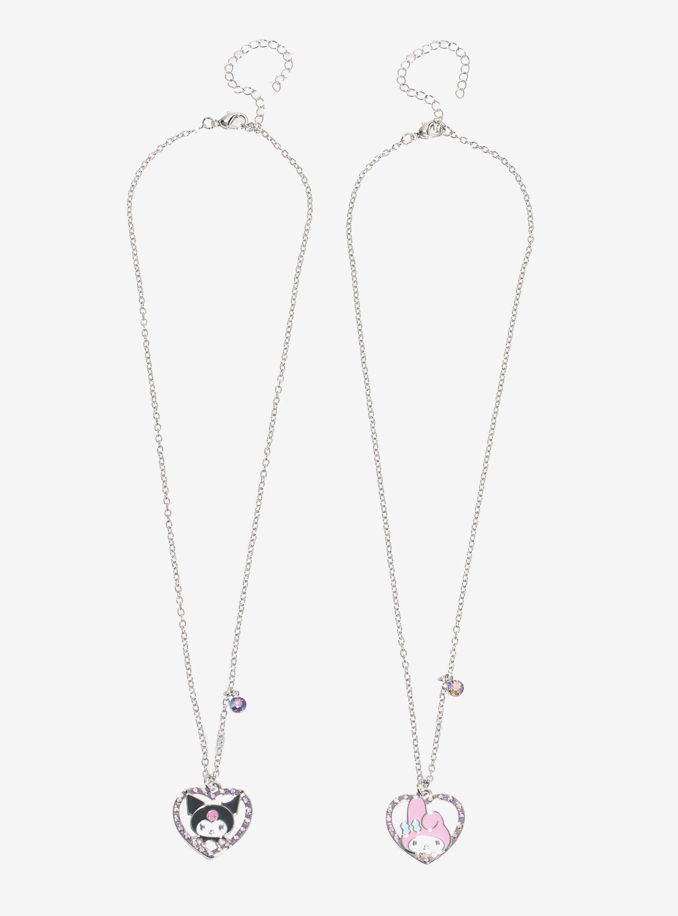 My Melody & Kuromi Bling Heart Best Friend Necklace Set, , hi-res