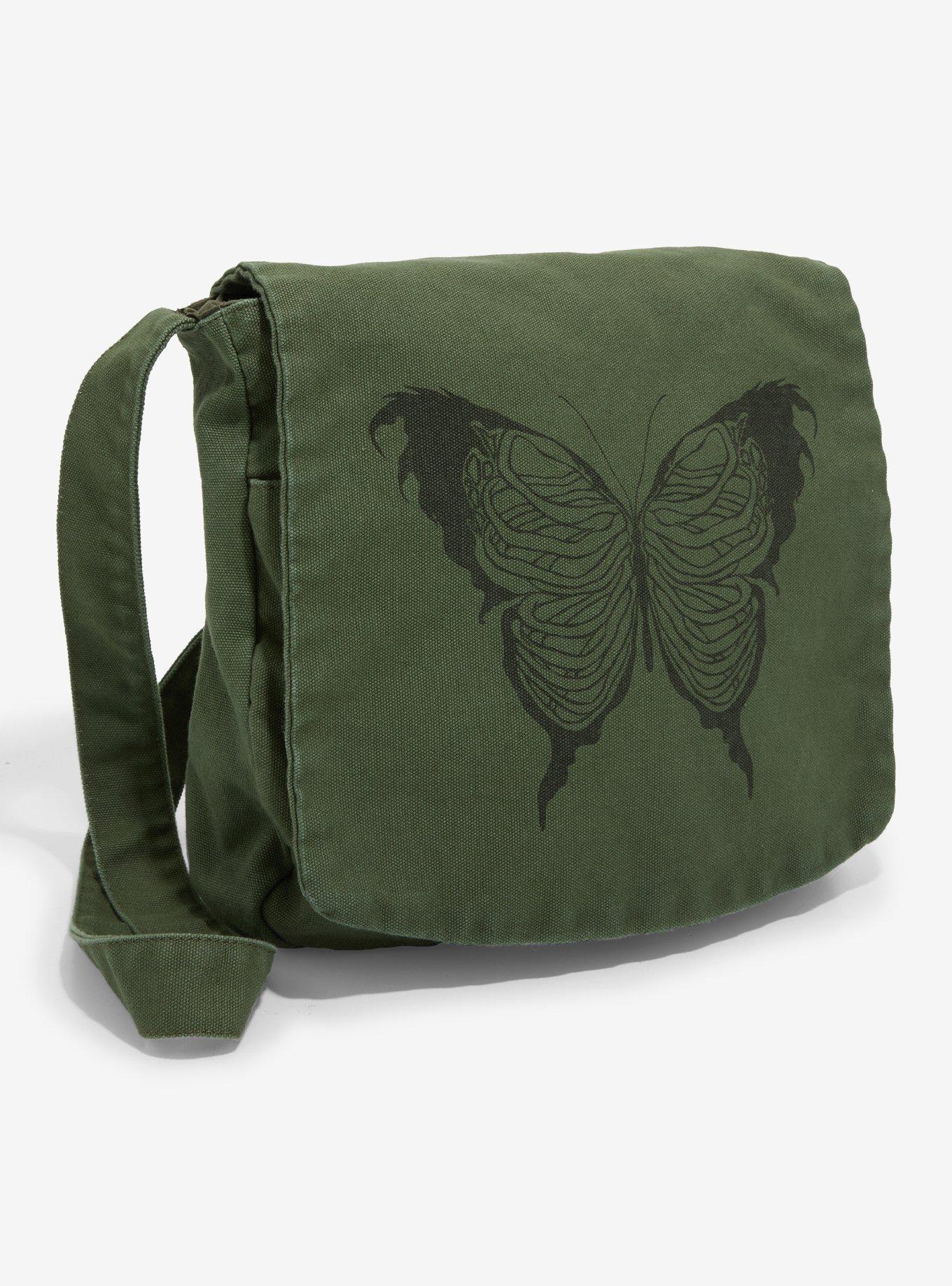 Green Skeleton Butterfly Messenger Bag, , hi-res