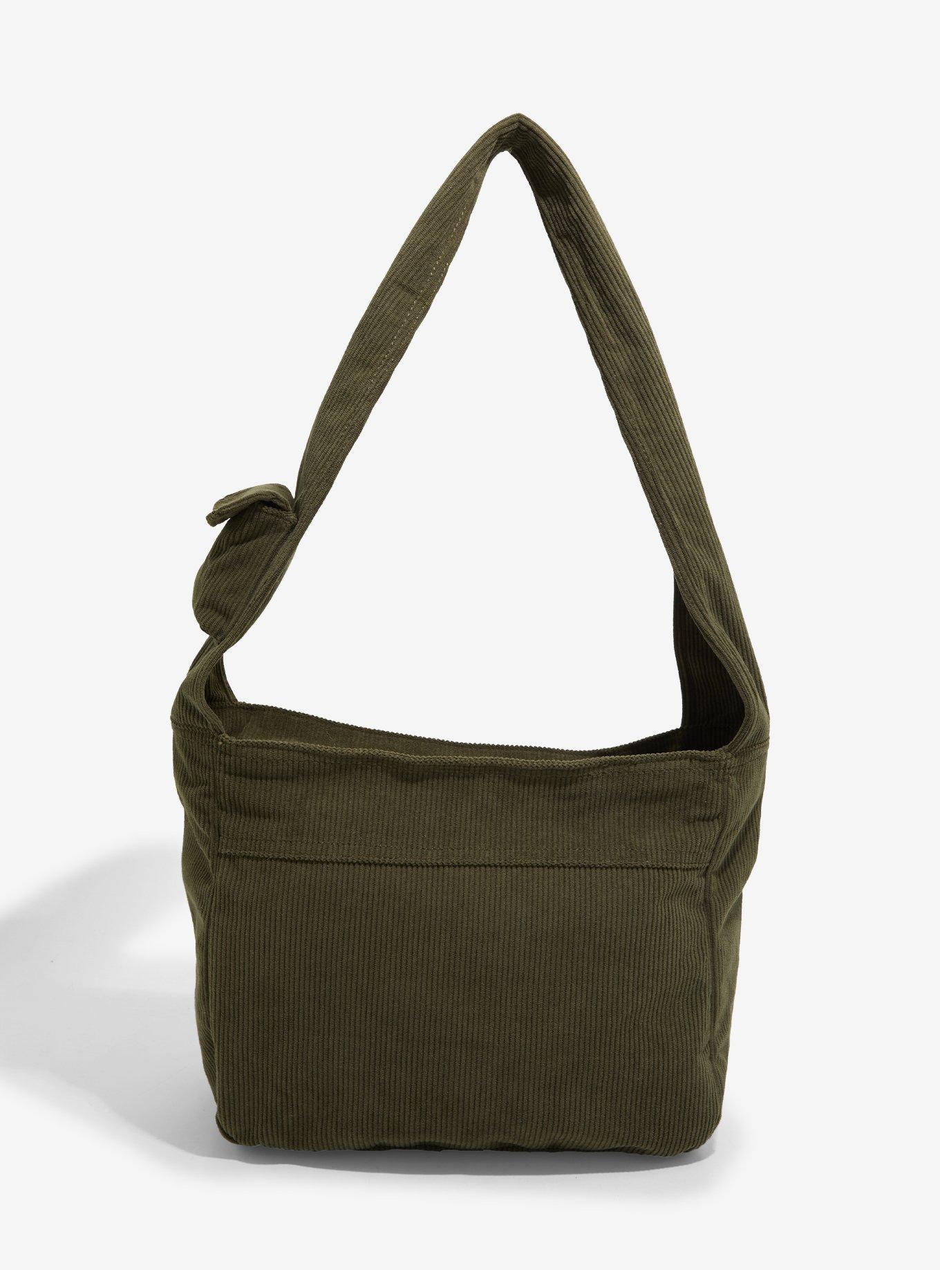 Forest Creatures & Mushrooms Green Corduroy Shoulder Bag, , alternate