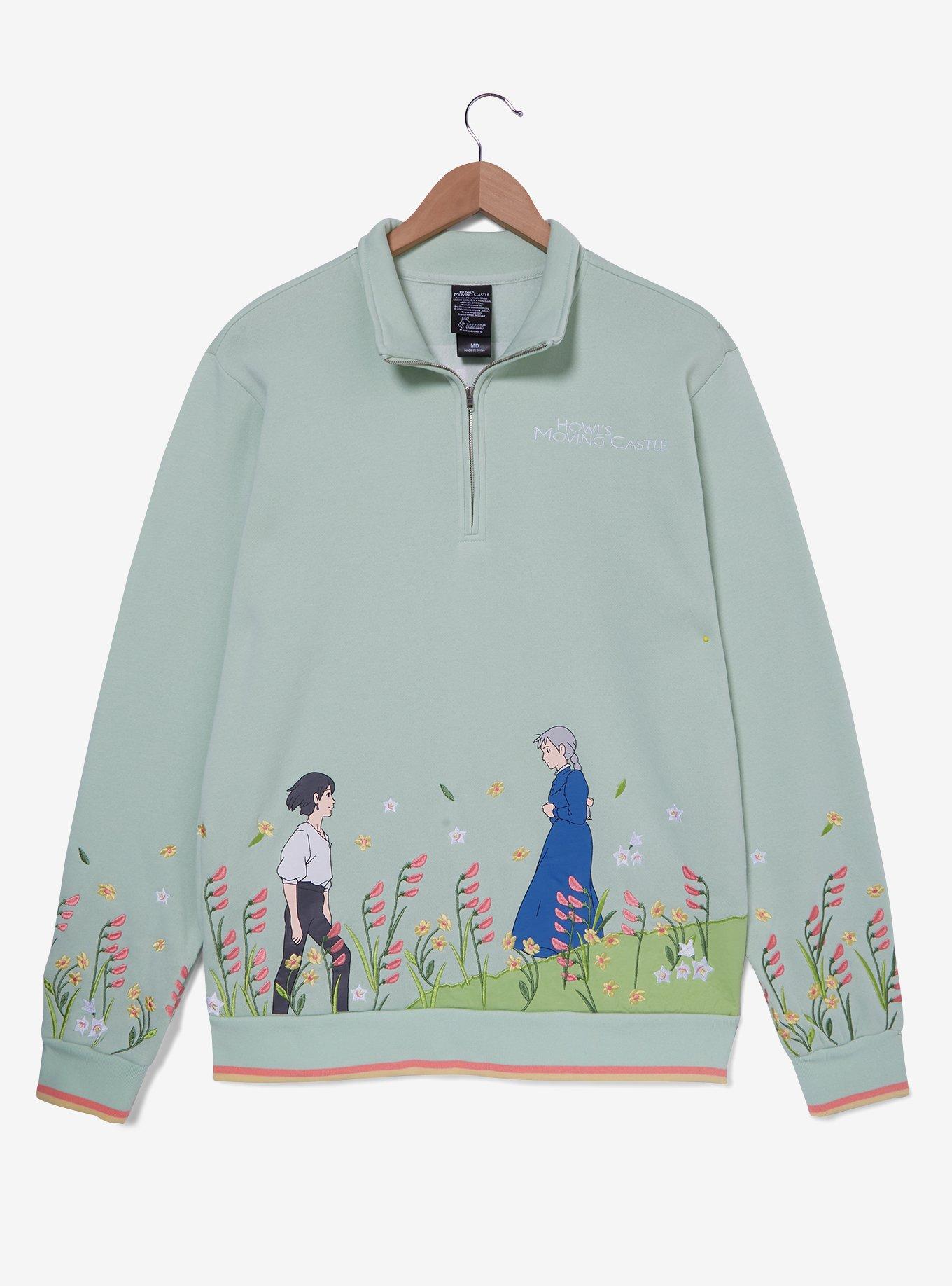 Studio Ghibli® Howl's Moving Castle Howl & Sophie Meadow Scene Quarter Zip Crewneck - BoxLunch Exclusive, LIGHT BLUE, alternate