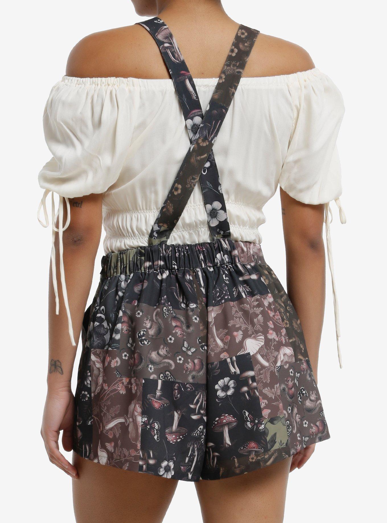 Thorn & Fable Mushroom Floral Patchwork Shortalls, MULTI, alternate