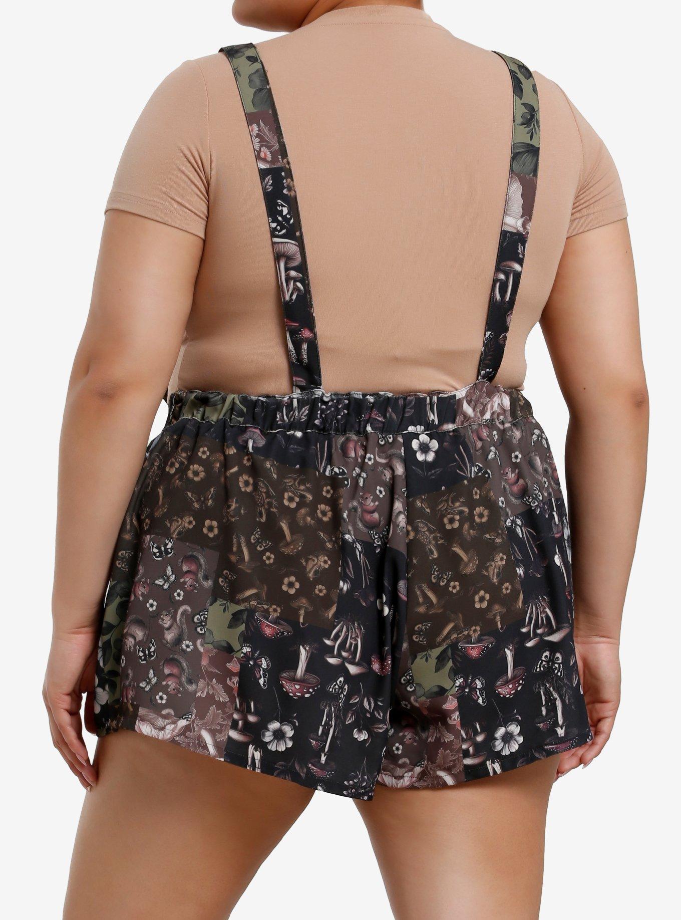 Thorn & Fable Mushroom Floral Patchwork Shortalls Plus Size, MULTI, alternate