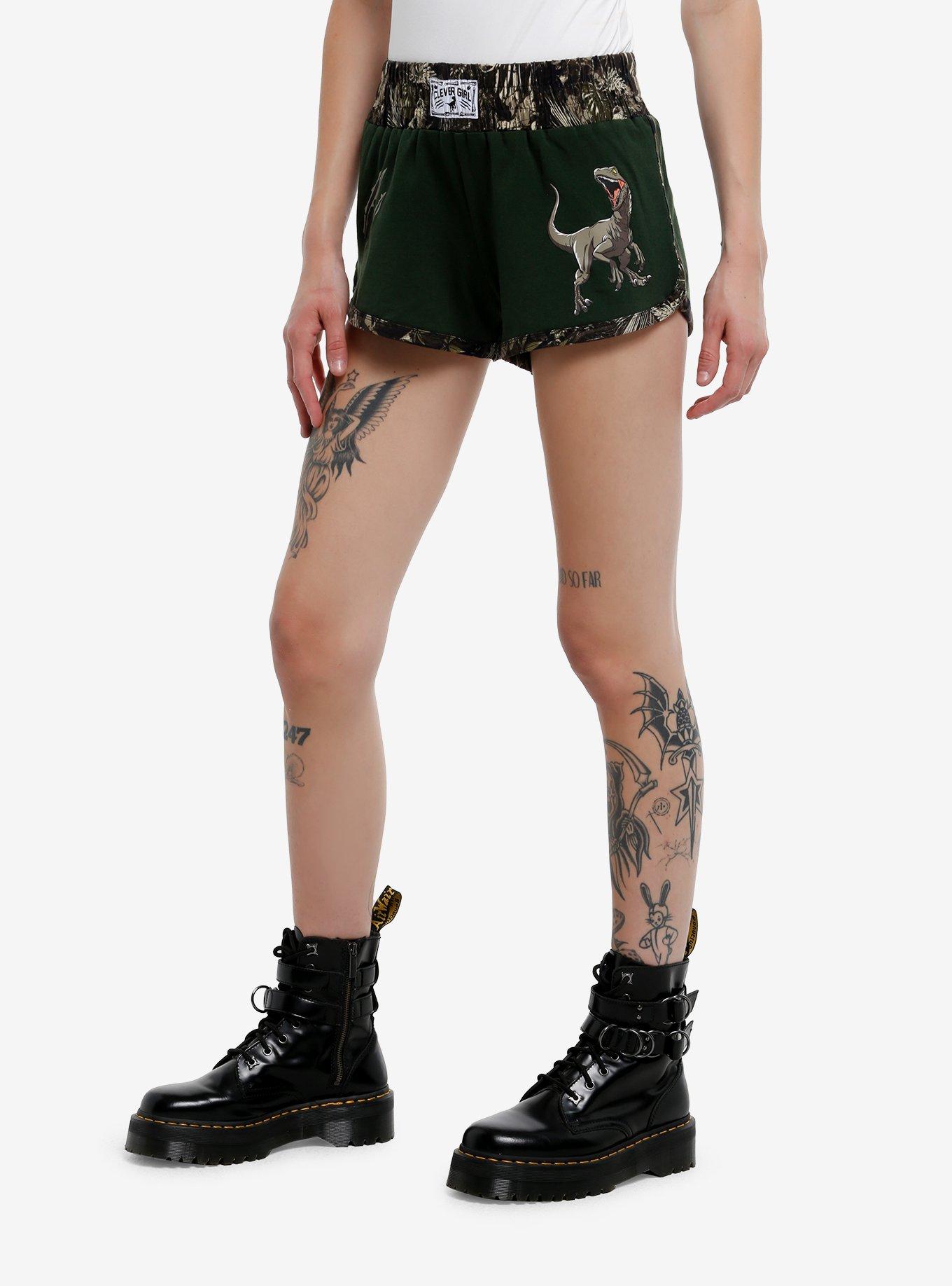 Her Universe Jurassic Park Velociraptor Camouflage Girls Lounge Shorts, MULTI, alternate