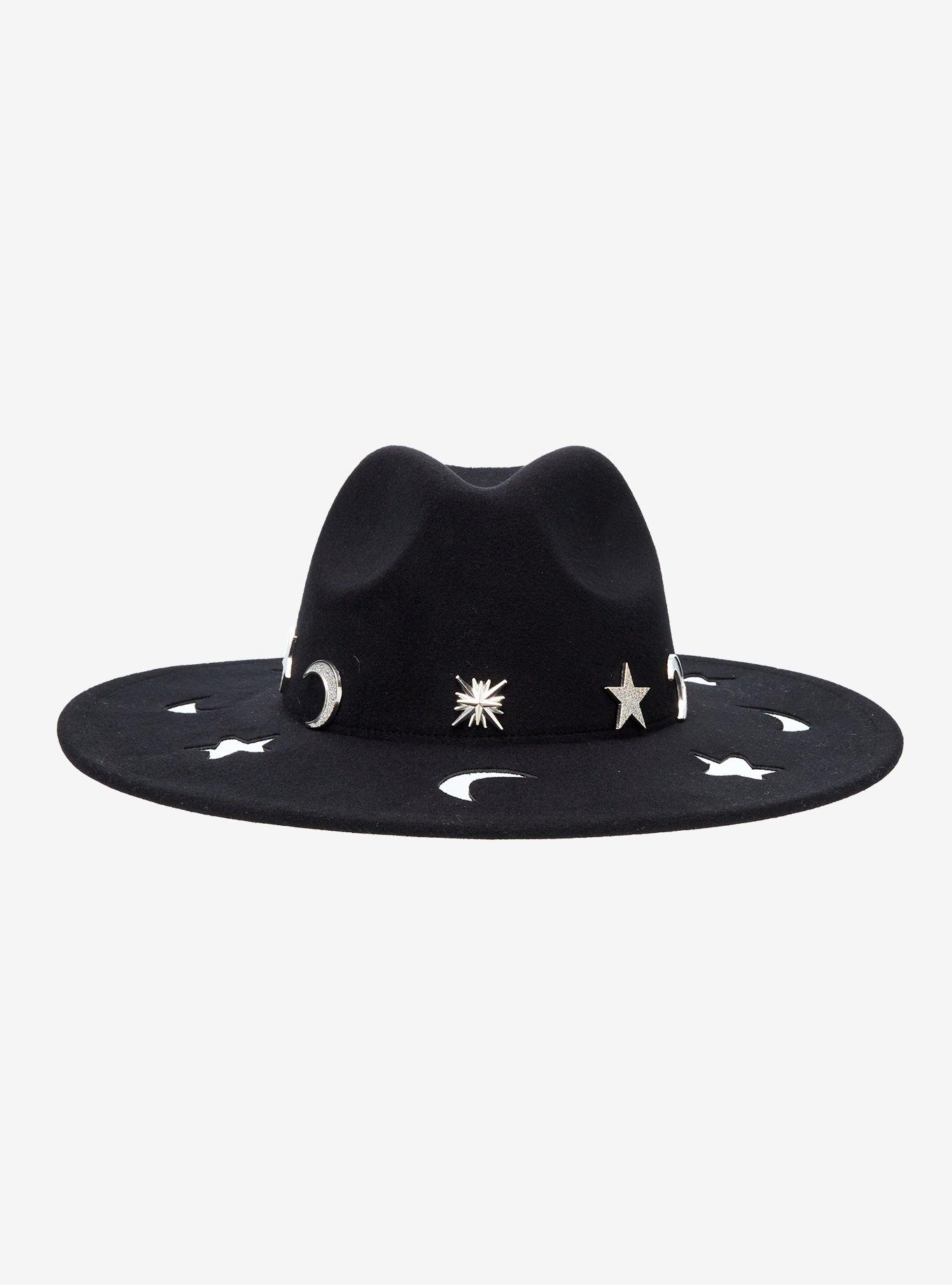 Black Celestial Cutout Wide Brim Hat, , hi-res